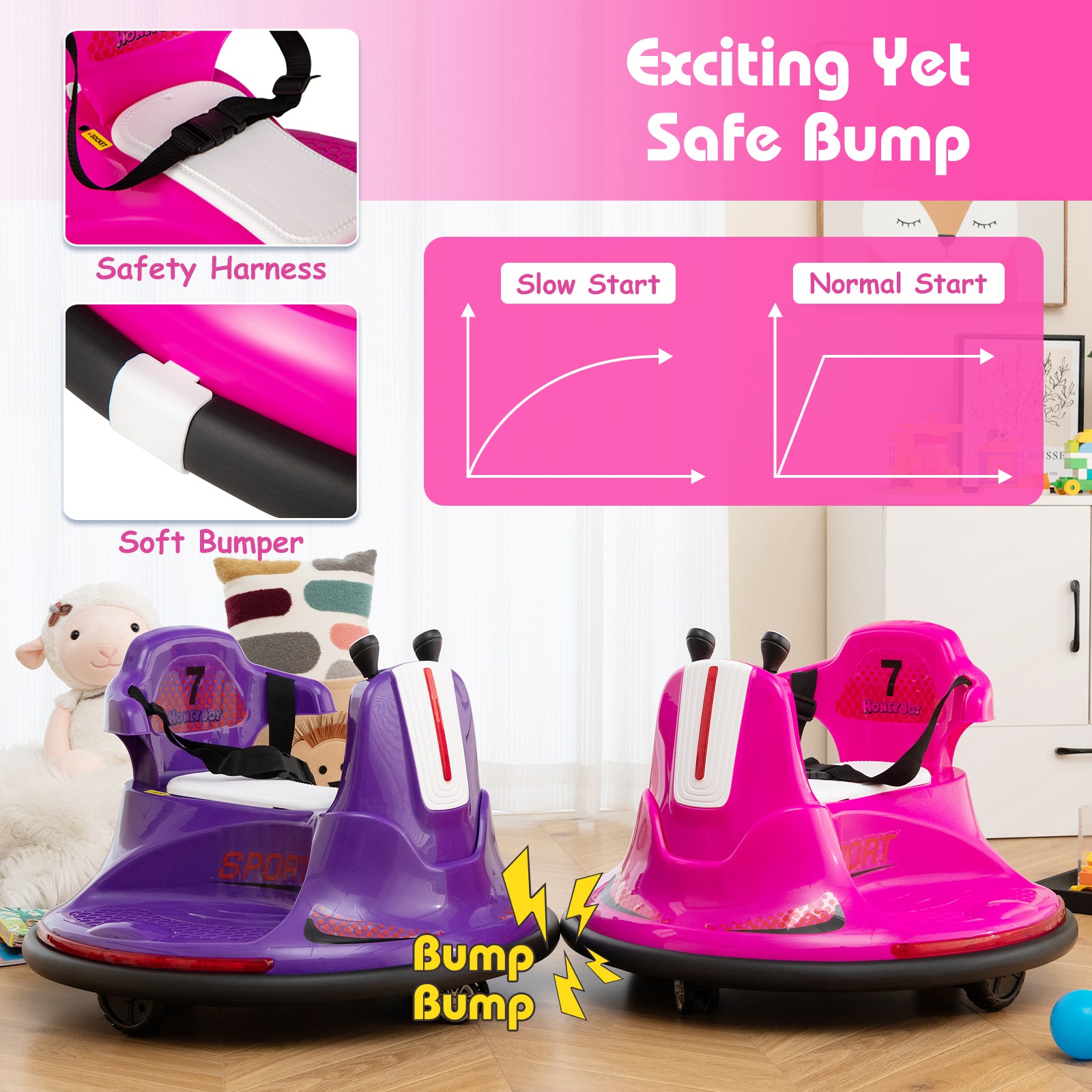 12V Kids Ride On Bumper Car with Remote Control Lights and Music, Pink Powered Ride On Toys at Gallery Canada