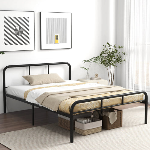 Full Bed Frame with Headboard and Footboard No Box Spring Needed, Black