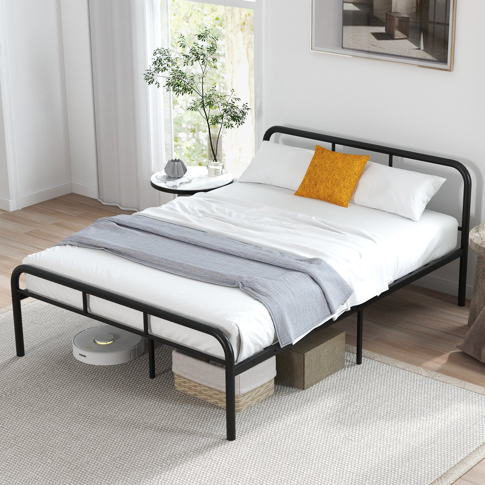 Full Bed Frame with Headboard and Footboard No Box Spring Needed, Black Simple Bed Frame   at Gallery Canada