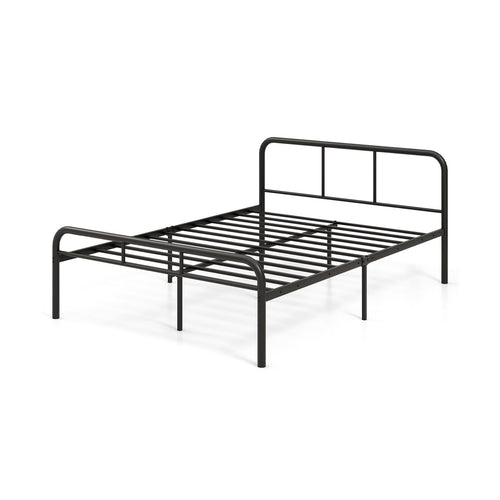 Full Bed Frame with Headboard and Footboard No Box Spring Needed, Black