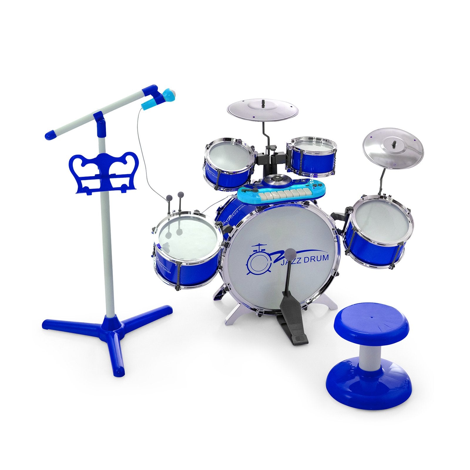 Kids Jazz Drum Keyboard Set with Stool and Microphone Stand, Blue Drums & Percussion   at Gallery Canada