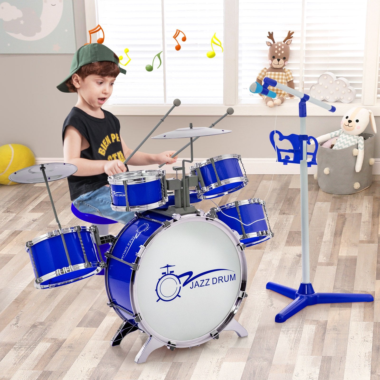 Kids Jazz Drum Keyboard Set with Stool and Microphone Stand, Blue Drums & Percussion   at Gallery Canada