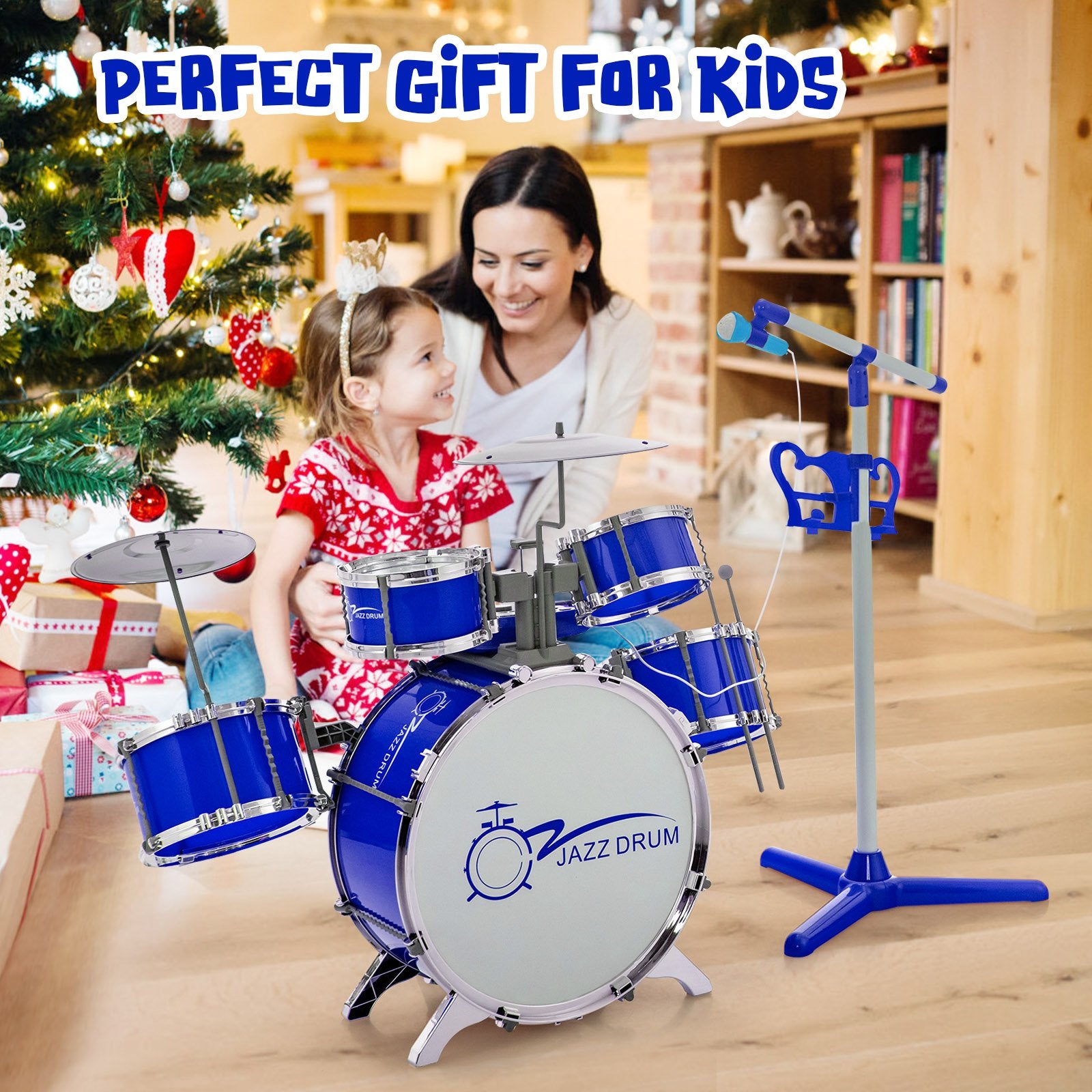 Kids Jazz Drum Keyboard Set with Stool and Microphone Stand, Blue Drums & Percussion   at Gallery Canada