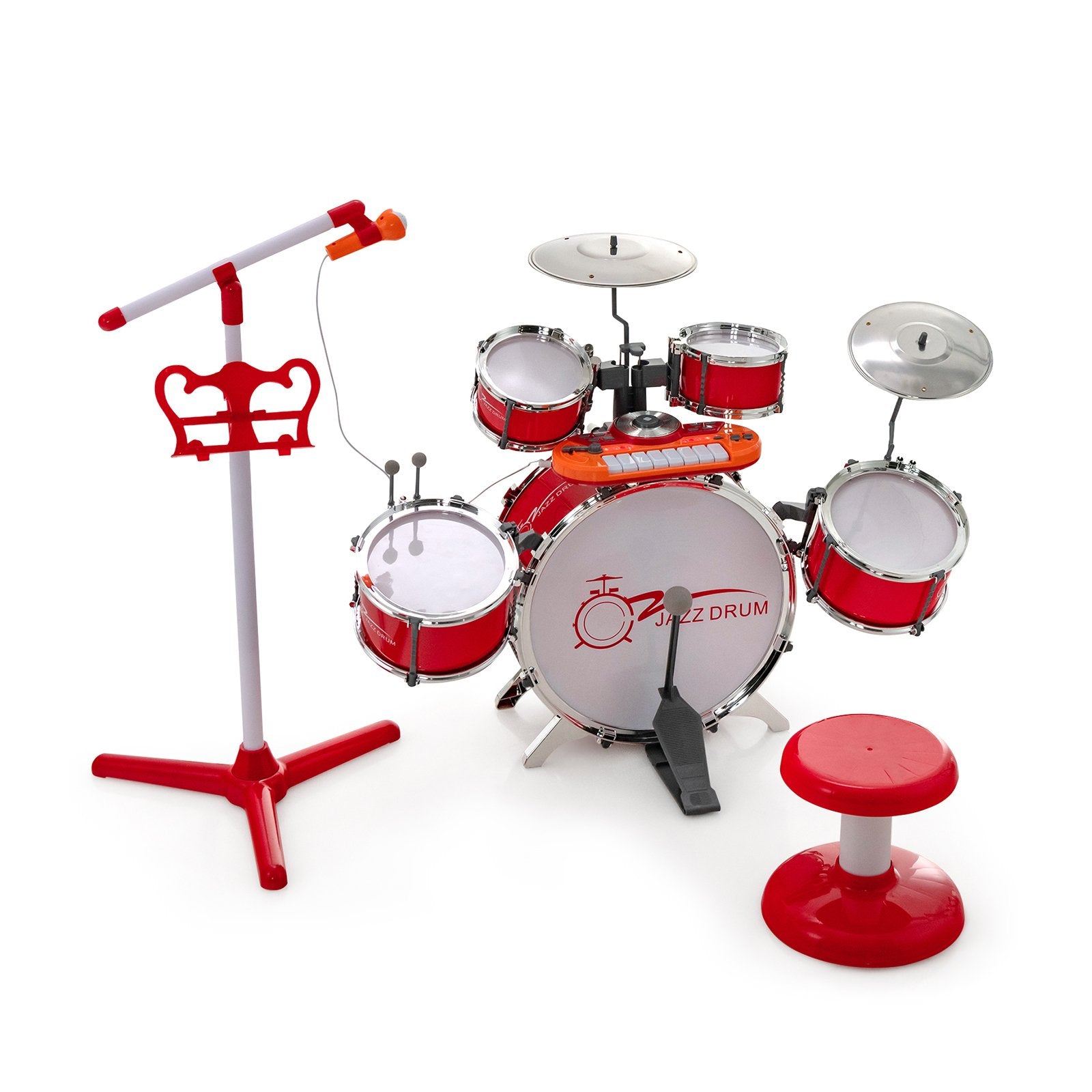 Kids Jazz Drum Keyboard Set with Stool and Microphone Stand, Red Drums & Percussion Red at Gallery Canada