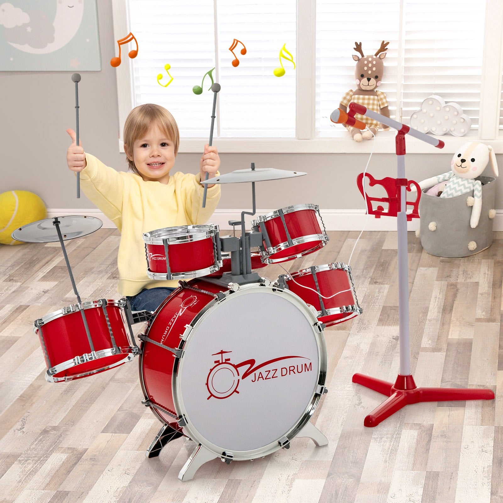 Kids Jazz Drum Keyboard Set with Stool and Microphone Stand, Red Drums & Percussion   at Gallery Canada