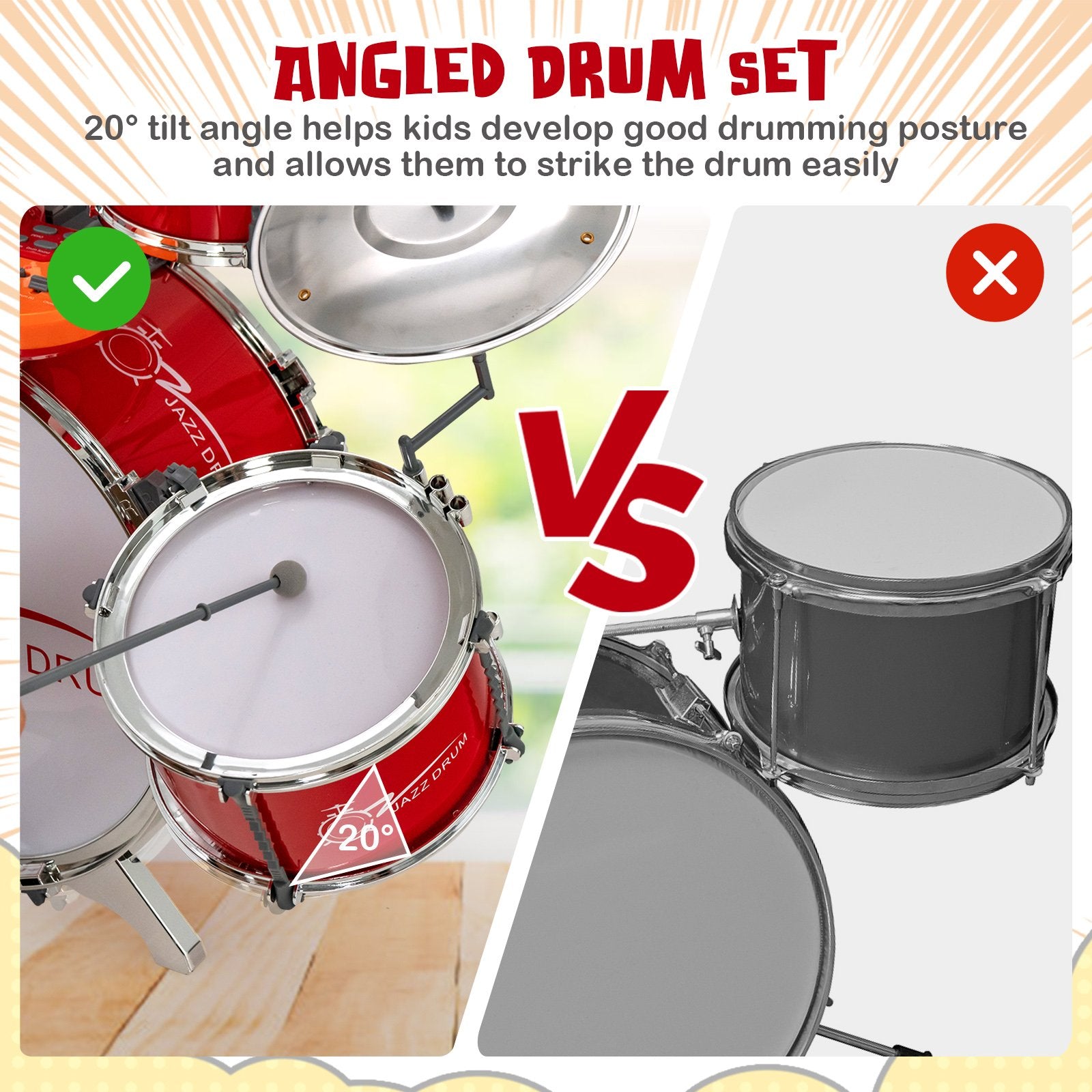 Kids Jazz Drum Keyboard Set with Stool and Microphone Stand, Red Drums & Percussion   at Gallery Canada