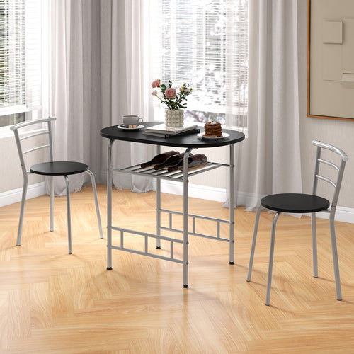 Home Kitchen 3 pcs Bistro Pub Dining Table 2 Chairs Set, Silver