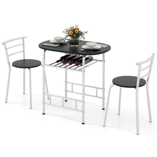 Home Kitchen 3 pcs Bistro Pub Dining Table 2 Chairs Set, Silver