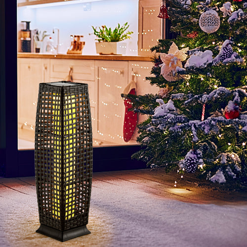 2 Pieces Solar-Powered Square Wicker Floor Lamps with Auto LED Light, Black