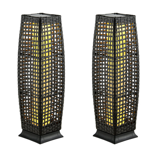 2 Pieces Solar-Powered Square Wicker Floor Lamps with Auto LED Light, Black