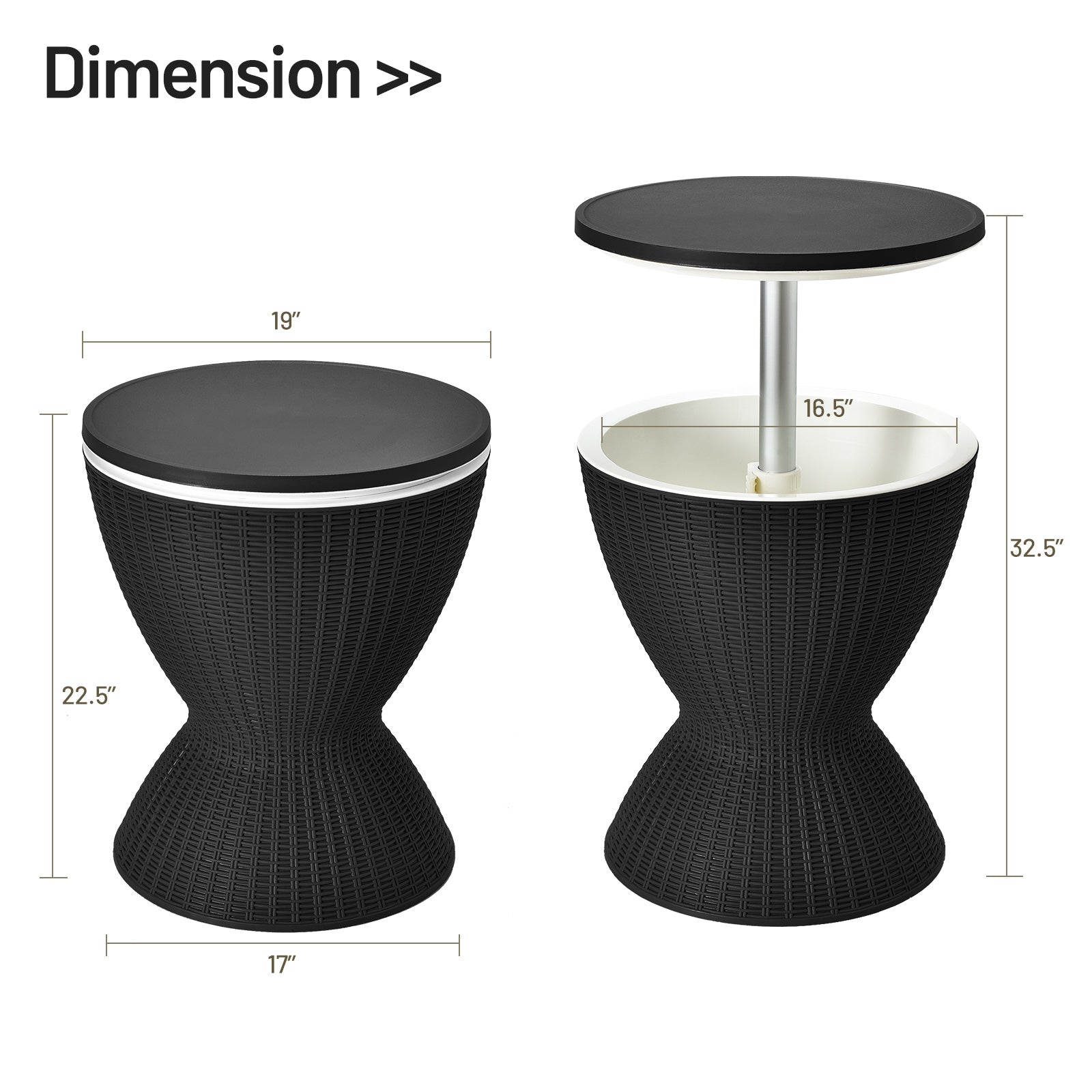 3 in 1 8 Gallon Patio Rattan Cooler Bar Table with Adjust Ice Bucket, Black Patio Bar Furniture at Gallery Canada