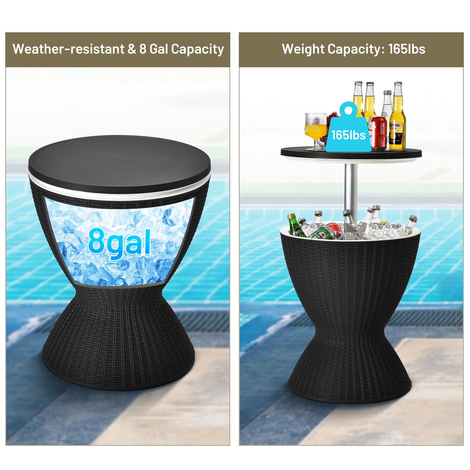 3 in 1 8 Gallon Patio Rattan Cooler Bar Table with Adjust Ice Bucket, Black Patio Bar Furniture at Gallery Canada