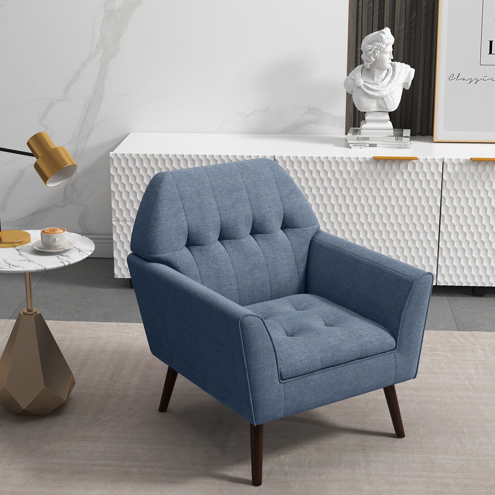 Modern Tufted Fabric Accent Chair with Rubber Wood Legs, Blue Accent Chairs   at Gallery Canada