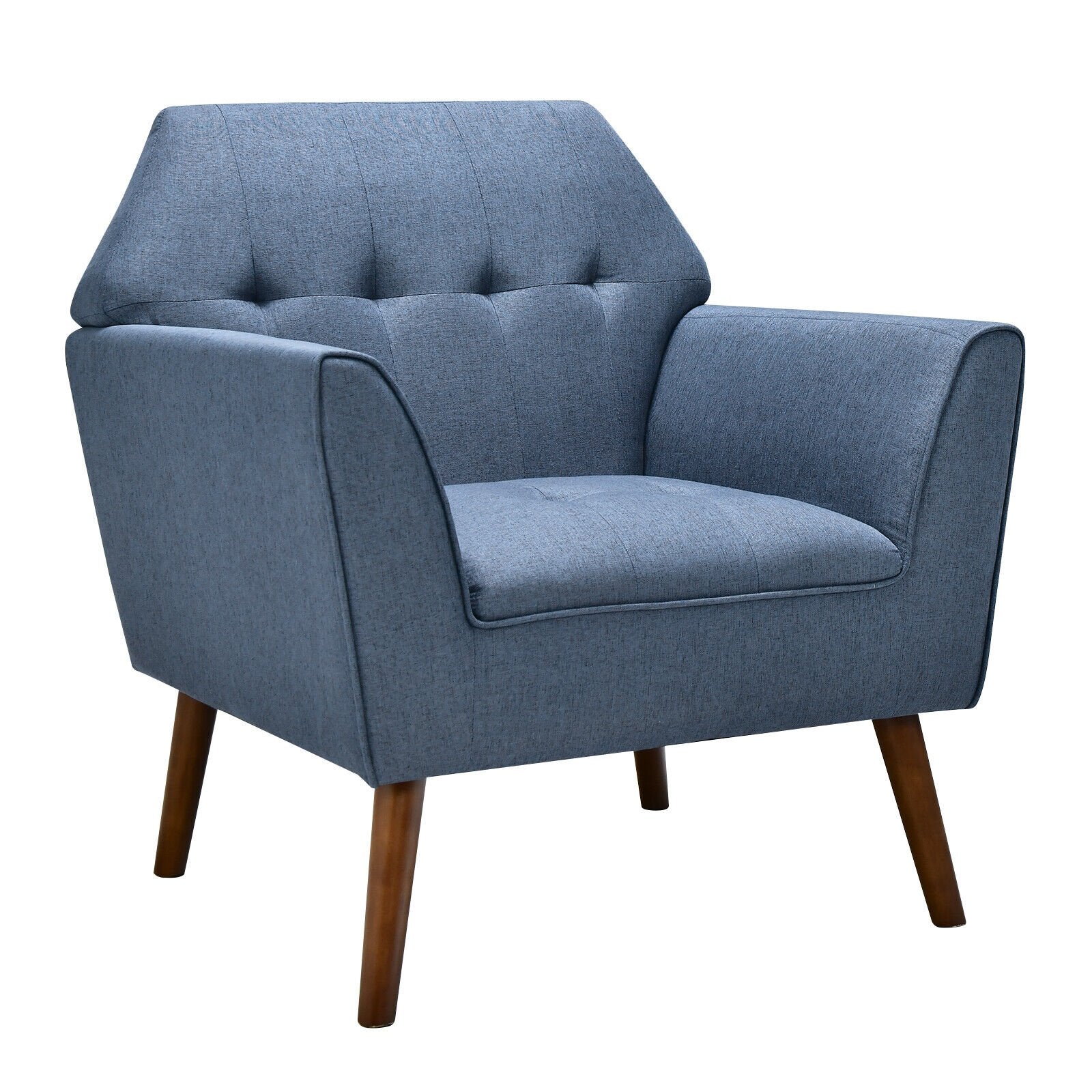 Modern Tufted Fabric Accent Chair with Rubber Wood Legs, Blue Accent Chairs   at Gallery Canada