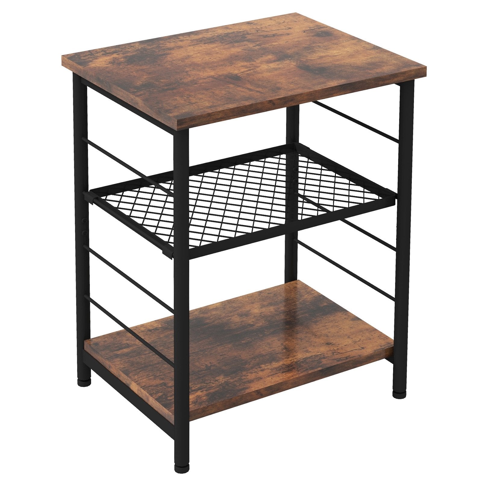 3-Tier Industrial Side Table with Adjustable Mesh Shelf, Rustic Brown End & Side Tables   at Gallery Canada