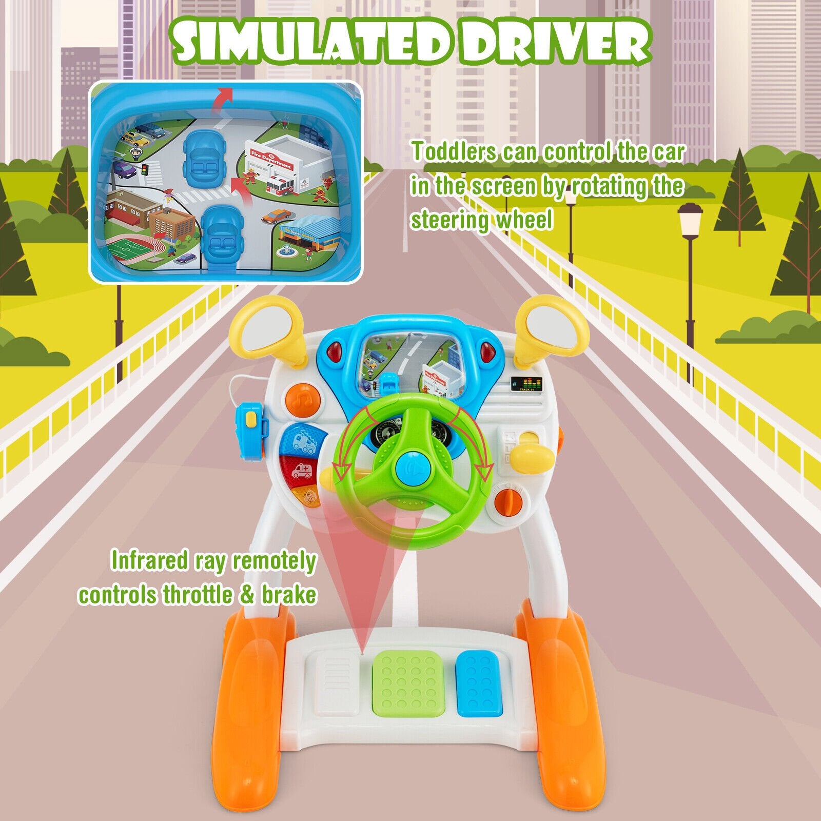 Kids Steering Wheel Pretend Play Toy Set with Lights and Sounds, Multicolor Pretend Toys   at Gallery Canada