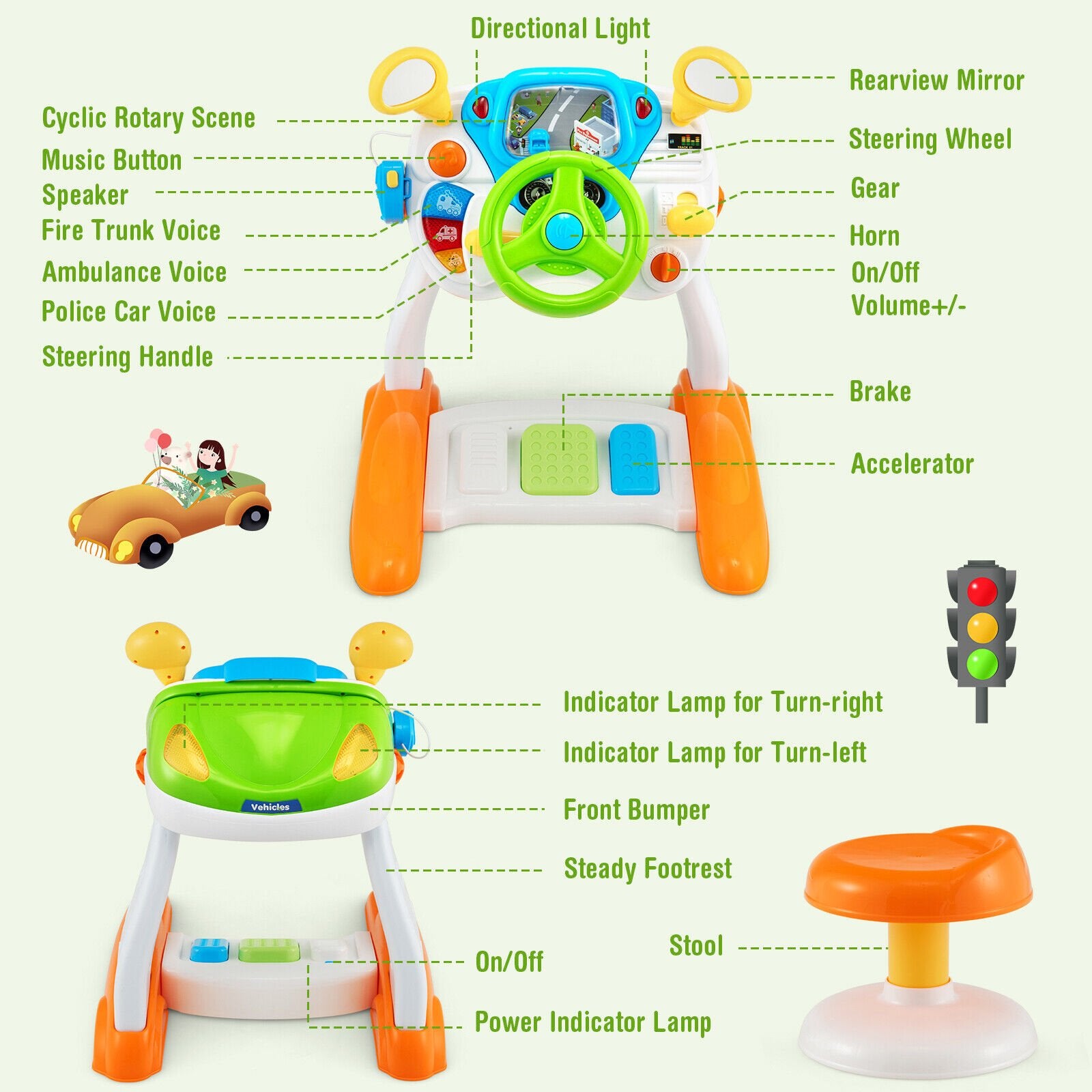 Kids Steering Wheel Pretend Play Toy Set with Lights and Sounds, Multicolor Pretend Toys   at Gallery Canada