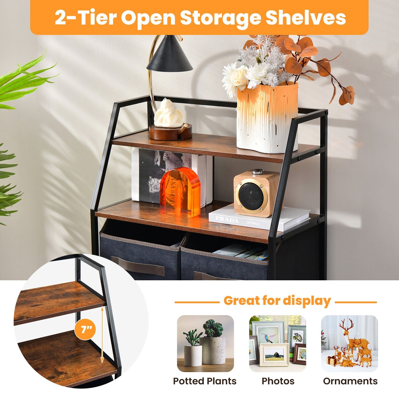 4-Drawer Free Standing Storage Dresser with 2 Open Shelves, Rustic Brown Dressers & Chests   at Gallery Canada