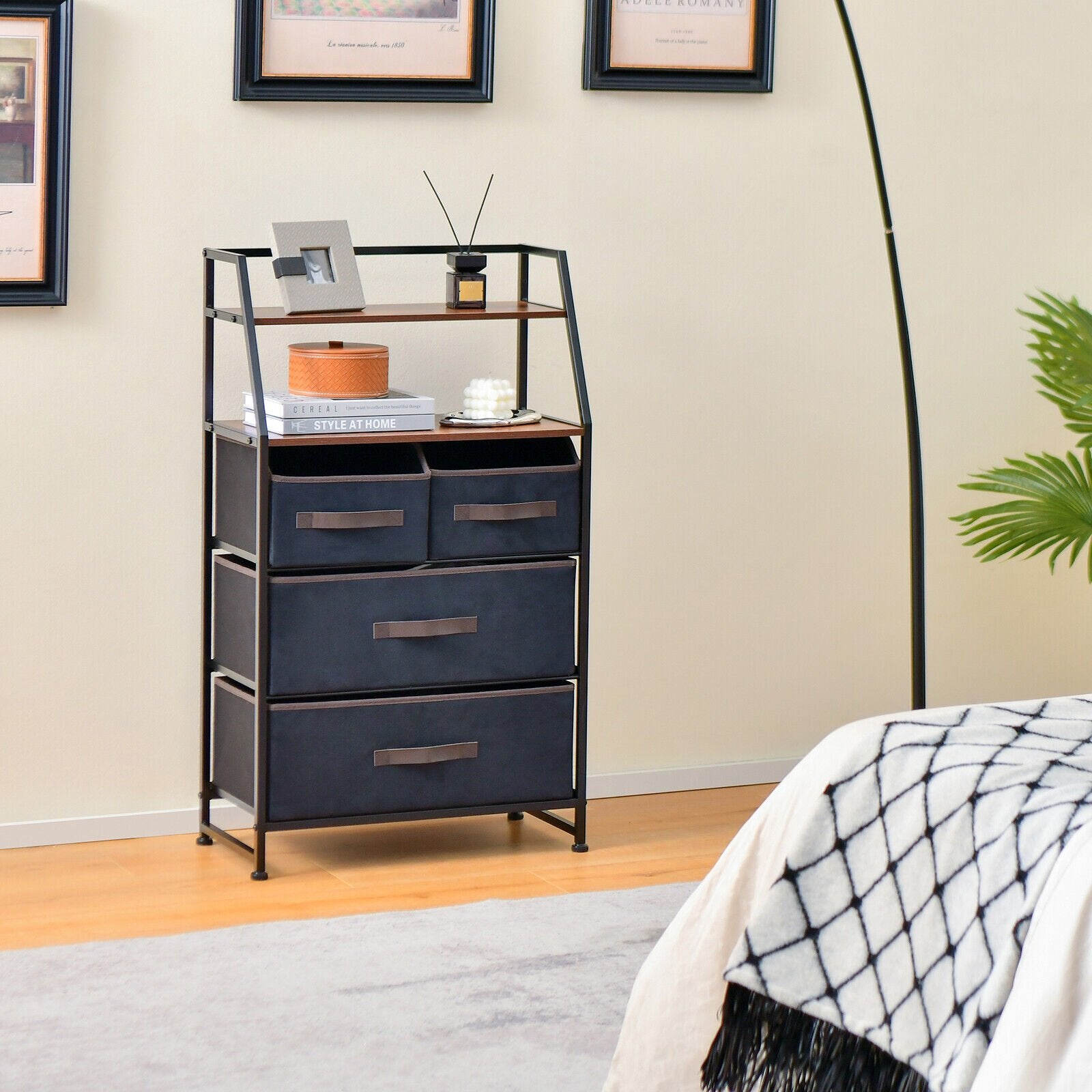 4-Drawer Free Standing Storage Dresser with 2 Open Shelves, Rustic Brown Dressers & Chests   at Gallery Canada