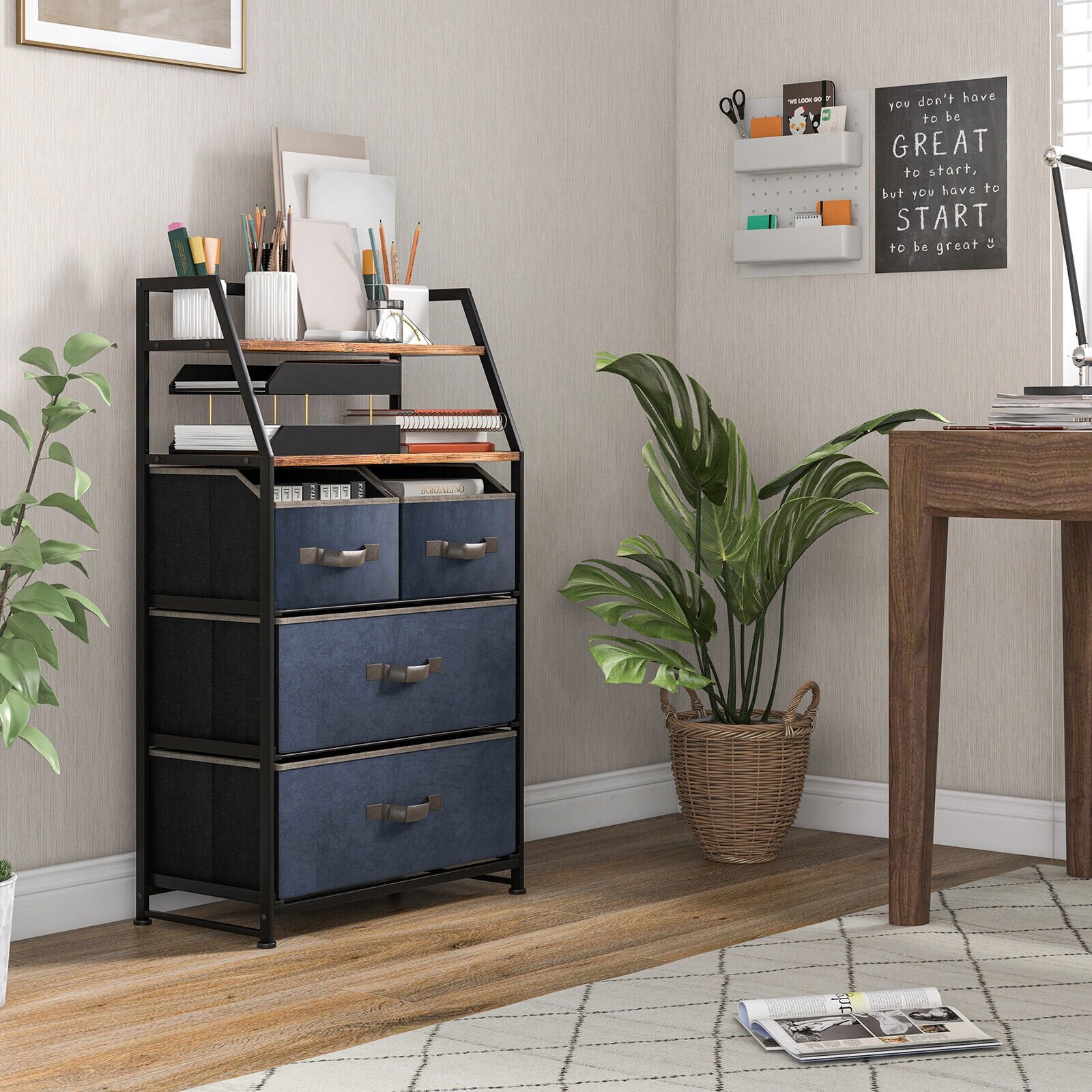 4-Drawer Free Standing Storage Dresser with 2 Open Shelves, Rustic Brown Dressers & Chests   at Gallery Canada