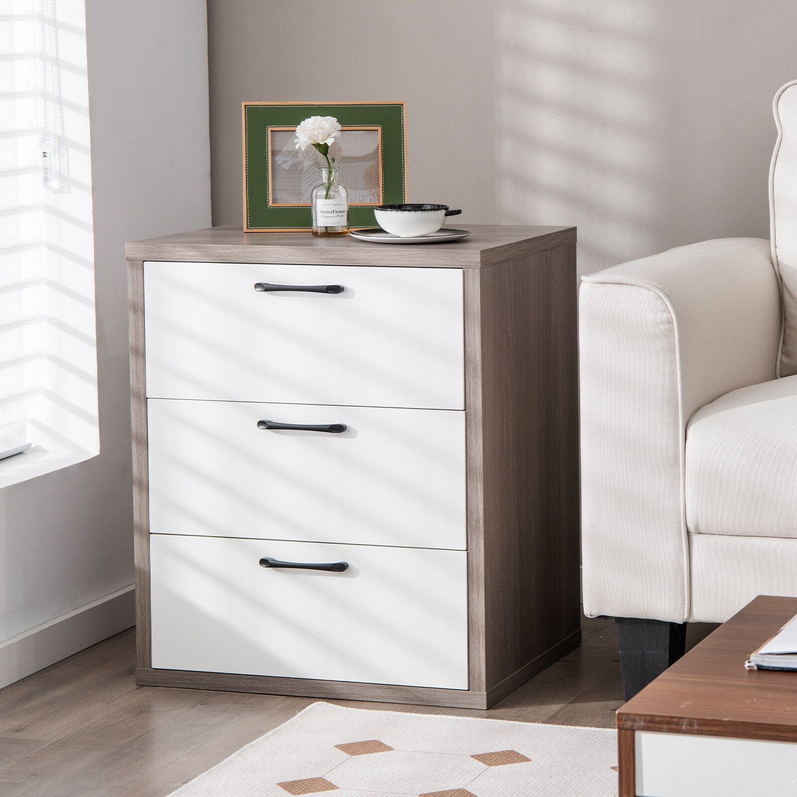 3 Slide-out Drawers Modern Dresser with Wide Storage Space, Gray & White Dressers & Chests   at Gallery Canada