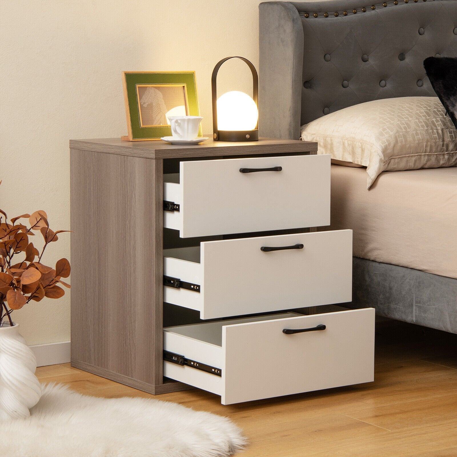 3 Slide-out Drawers Modern Dresser with Wide Storage Space, Gray & White Dressers & Chests   at Gallery Canada