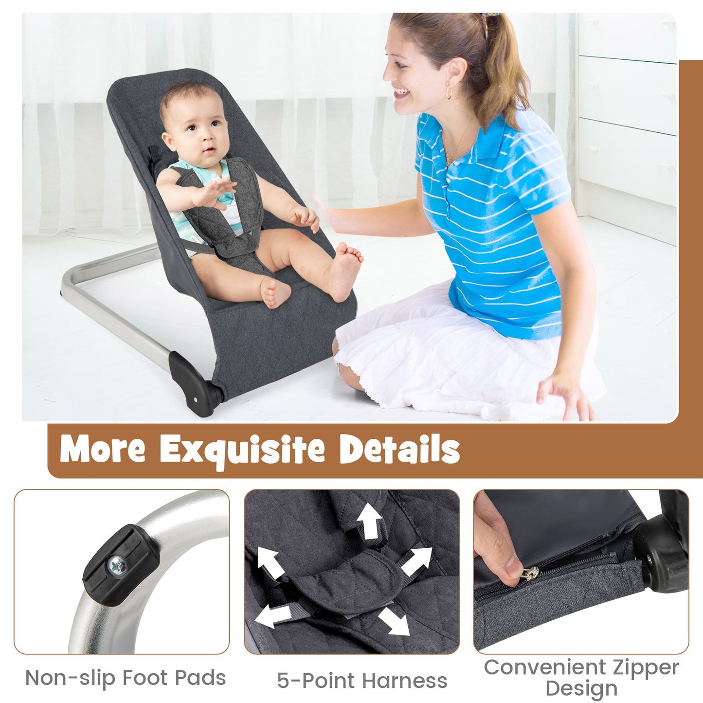 Baby Bouncer Seat with Aluminum and Metal Frame, Gray Baby Bouncer & Rocker   at Gallery Canada