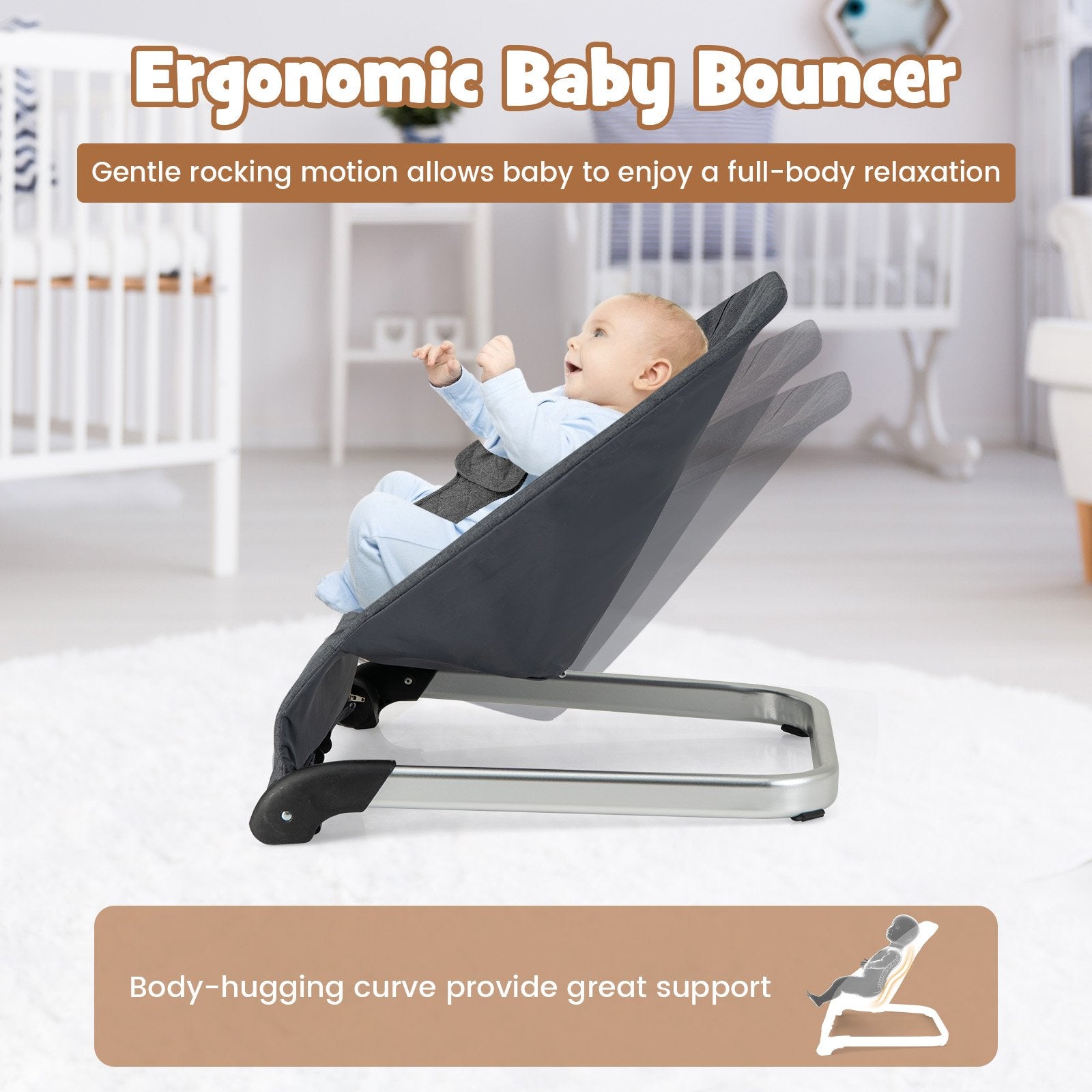 Baby Bouncer Seat with Aluminum and Metal Frame, Gray Baby Bouncer & Rocker   at Gallery Canada