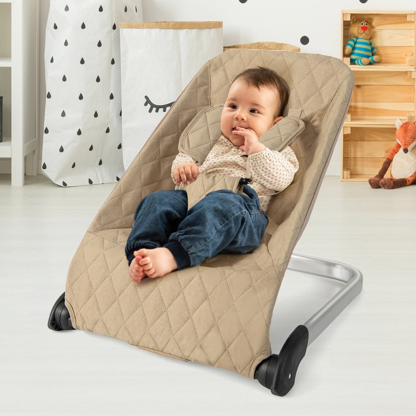 Baby Bouncer Seat with Aluminum and Metal Frame, Beige Baby Bouncer & Rocker   at Gallery Canada