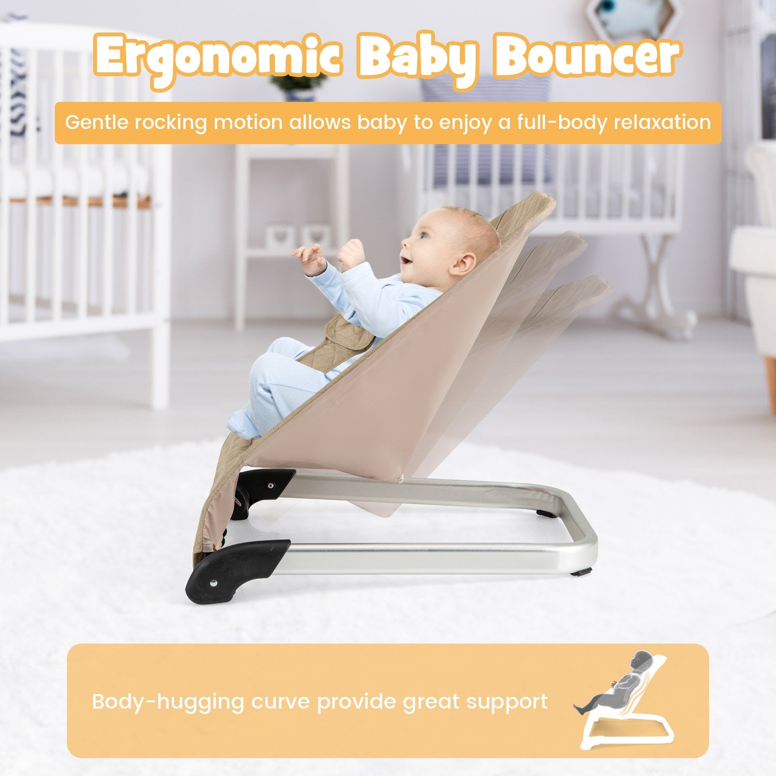 Baby Bouncer Seat with Aluminum and Metal Frame, Beige Baby Bouncer & Rocker   at Gallery Canada