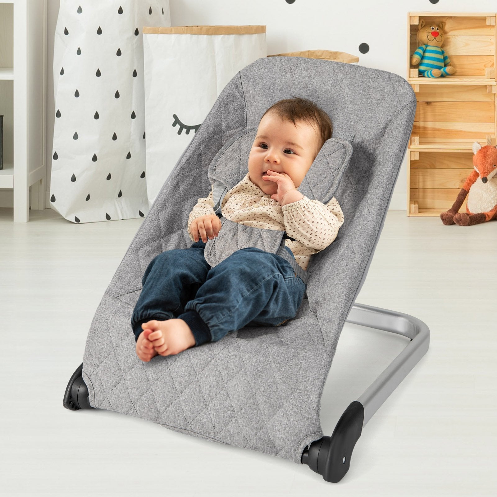 Baby Bouncer Seat with Aluminum and Metal Frame, Light Gray Baby Bouncer & Rocker   at Gallery Canada