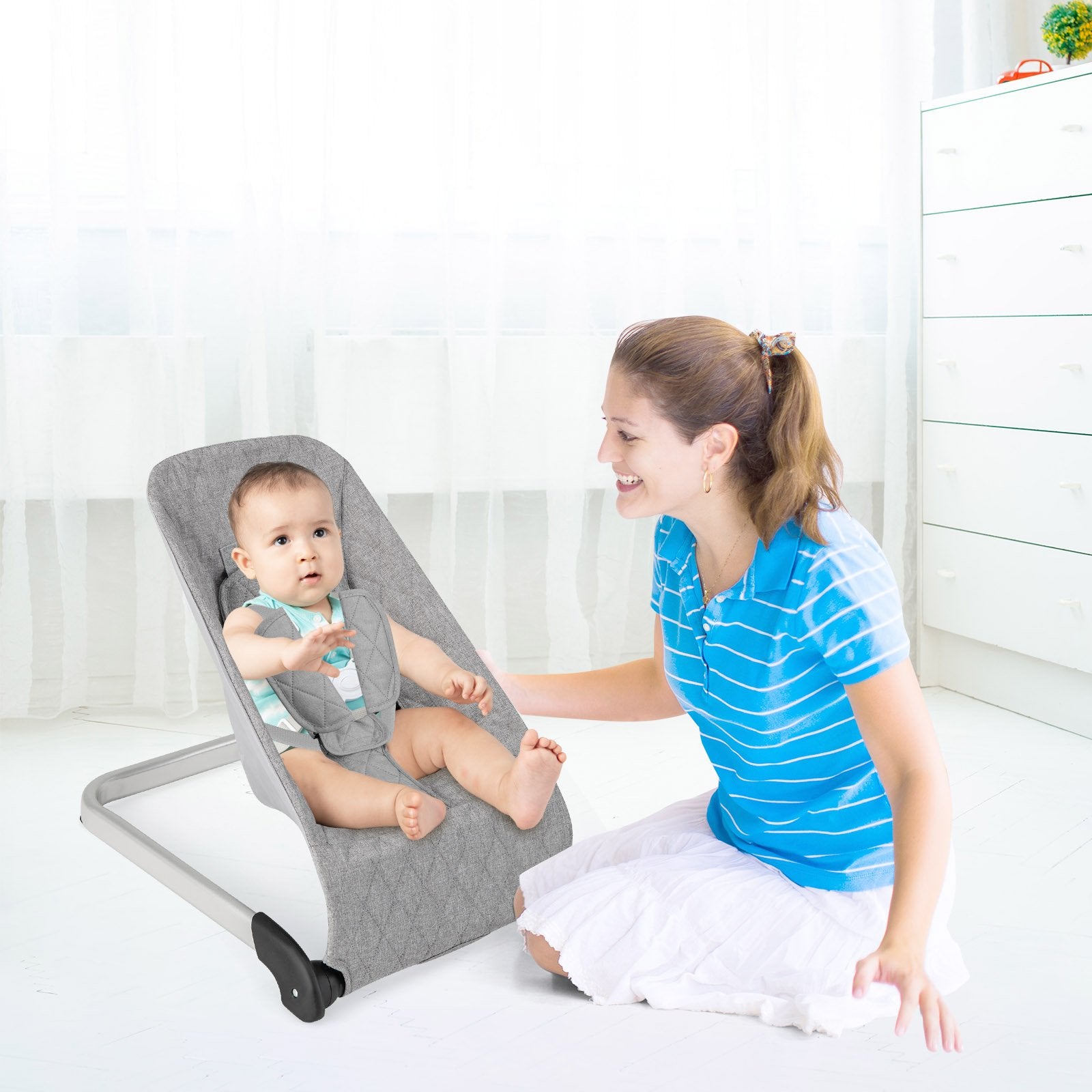 Baby Bouncer Seat with Aluminum and Metal Frame, Light Gray Baby Bouncer & Rocker   at Gallery Canada