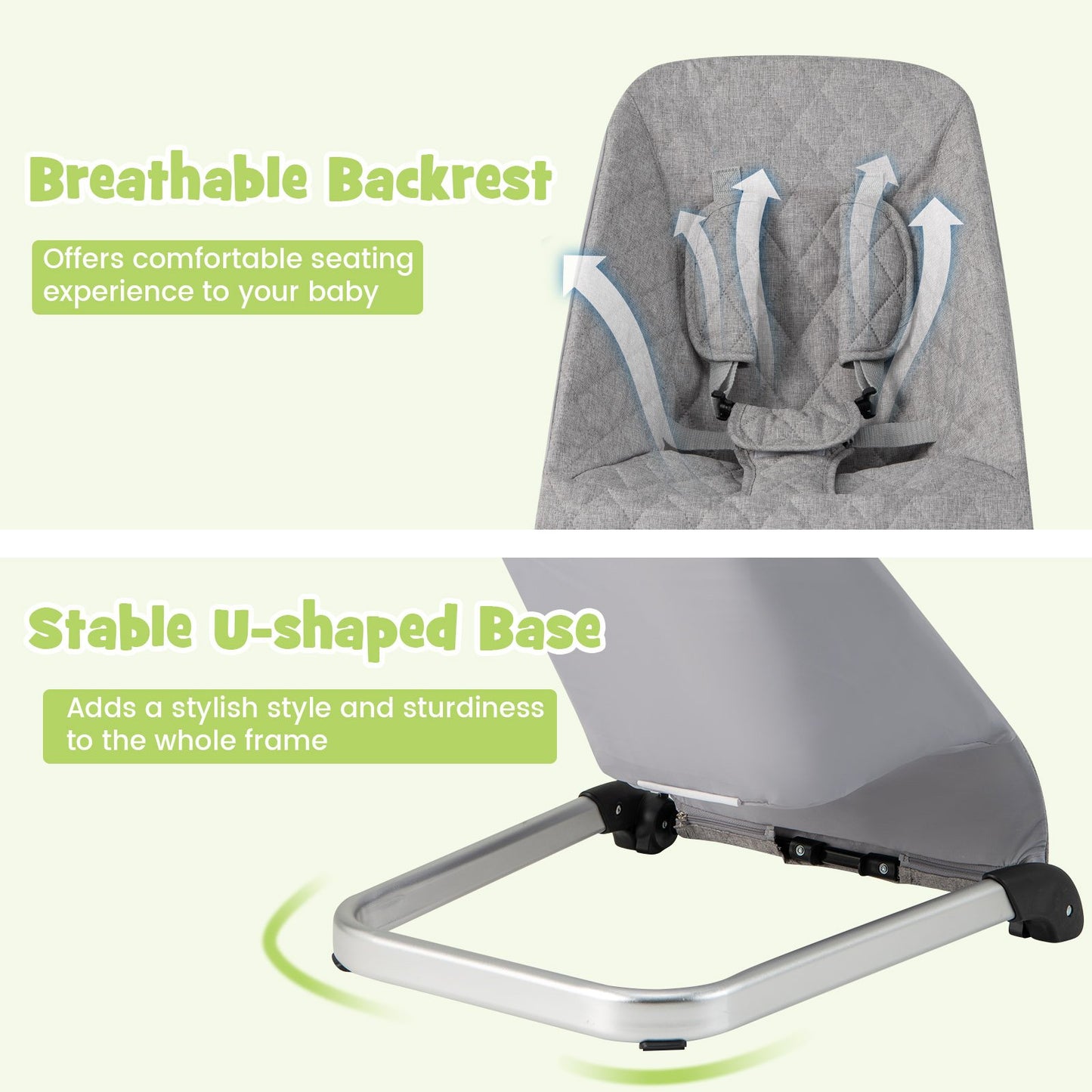 Baby Bouncer Seat with Aluminum and Metal Frame, Light Gray Baby Bouncer & Rocker   at Gallery Canada