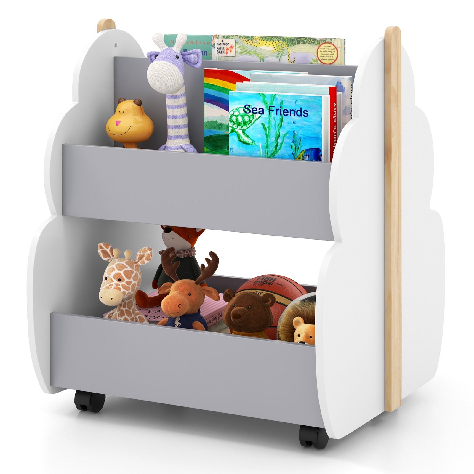 Kids Wooden Bookshelf with Universal Wheels, Gray Kids Storage   at Gallery Canada