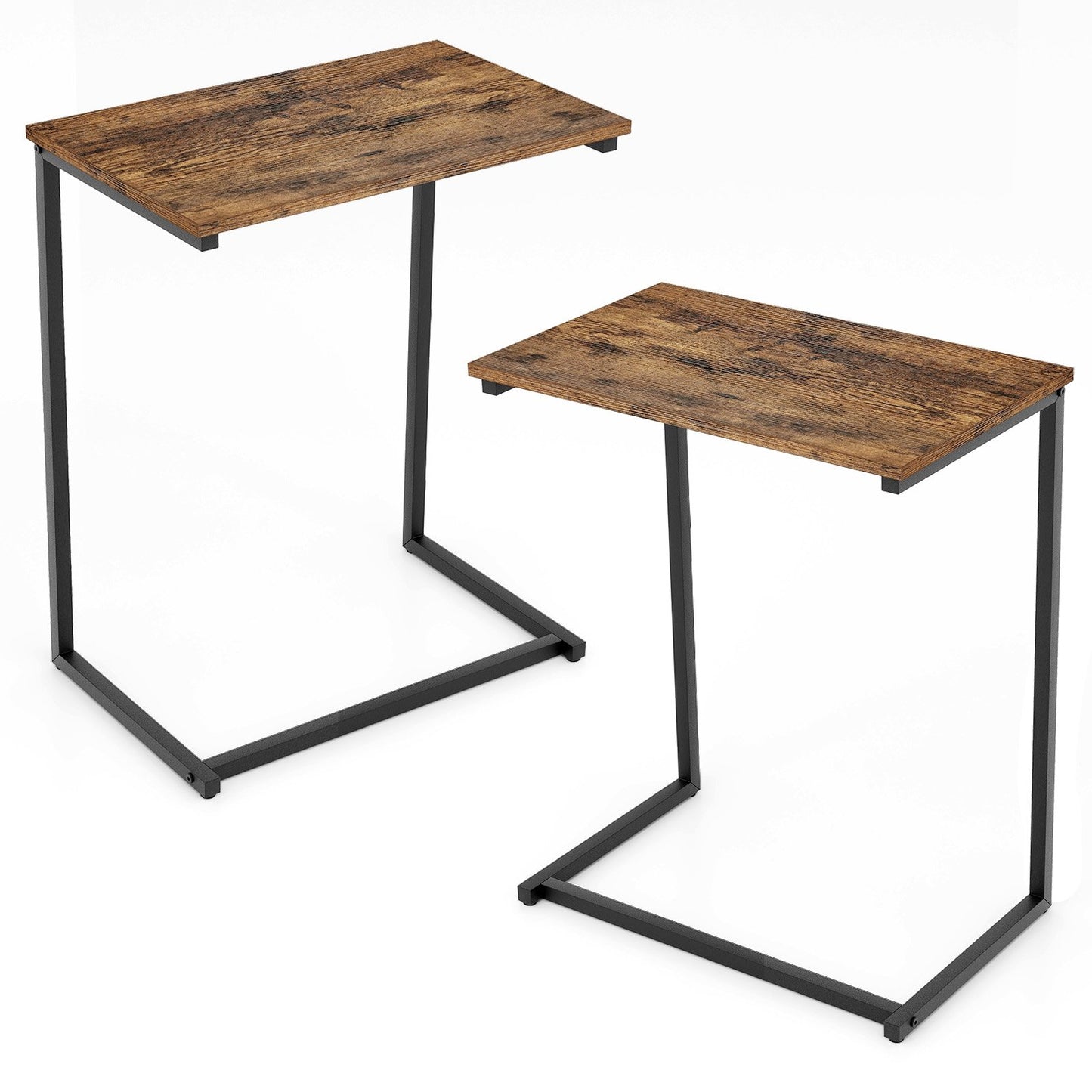 C-shaped Industrial End Table with Metal Frame, Rustic Brown - Gallery Canada