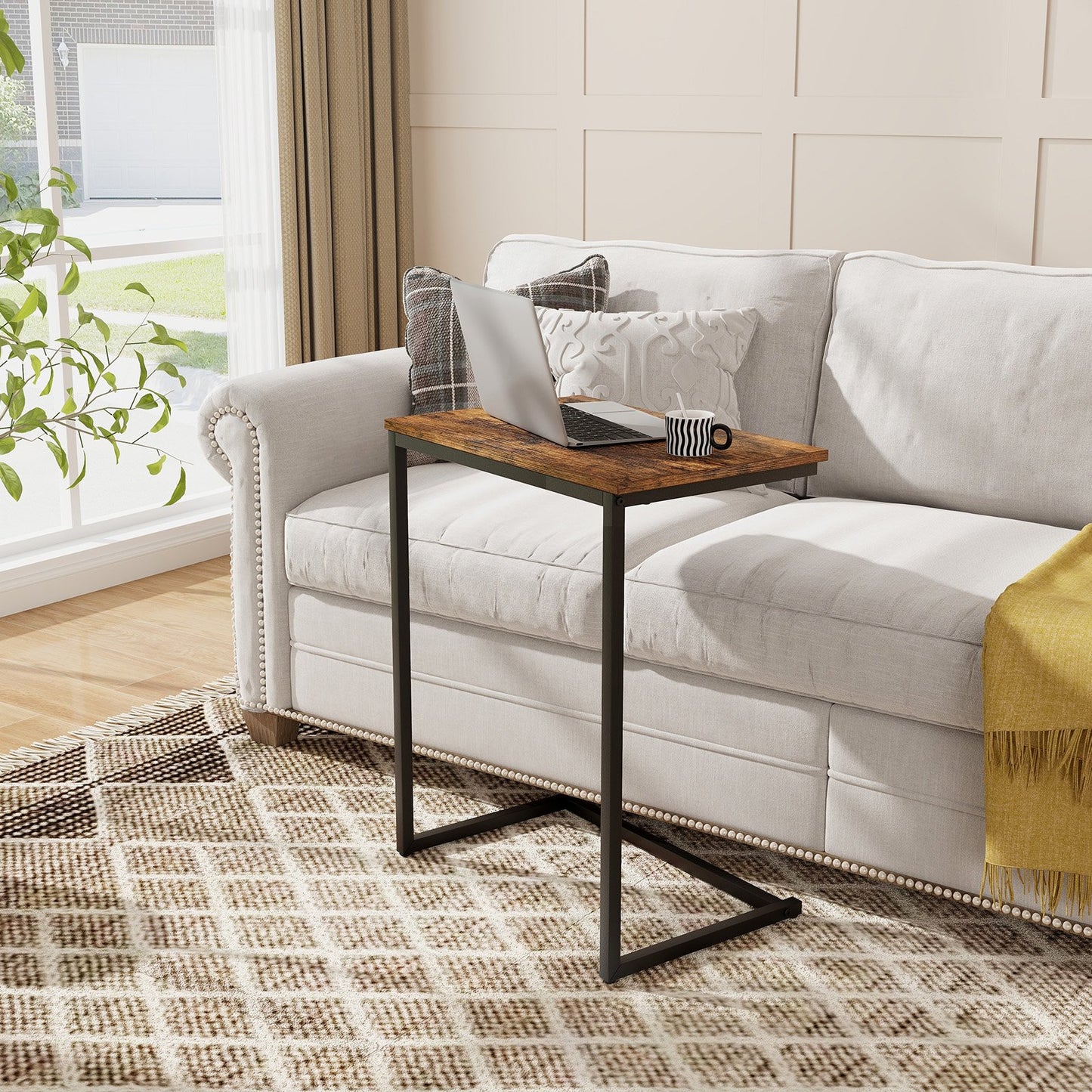 C-shaped Industrial End Table with Metal Frame, Rustic Brown End & Side Tables   at Gallery Canada