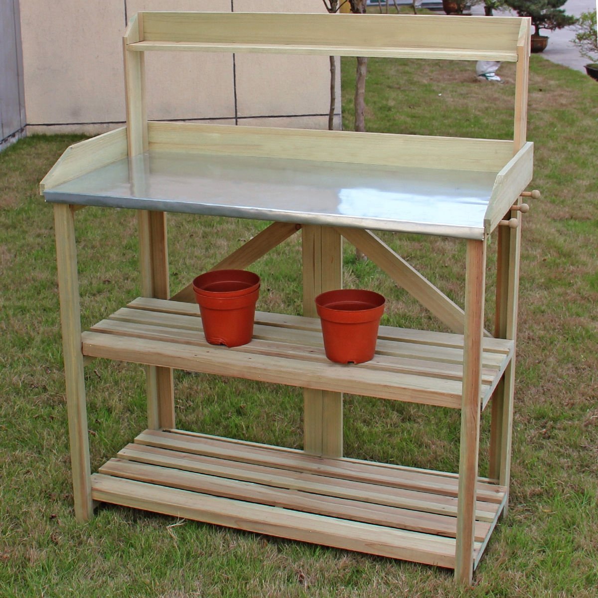 Garden Wooden Planting Bench Work Station, Gray - Gallery Canada