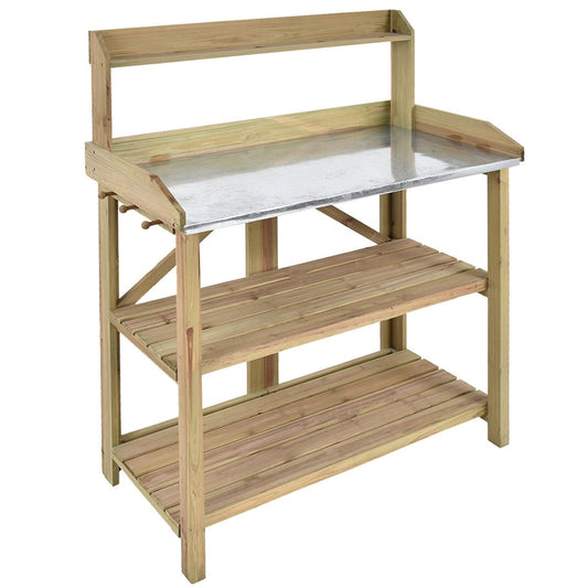 Garden Wooden Planting Bench Work Station, Gray - Gallery Canada