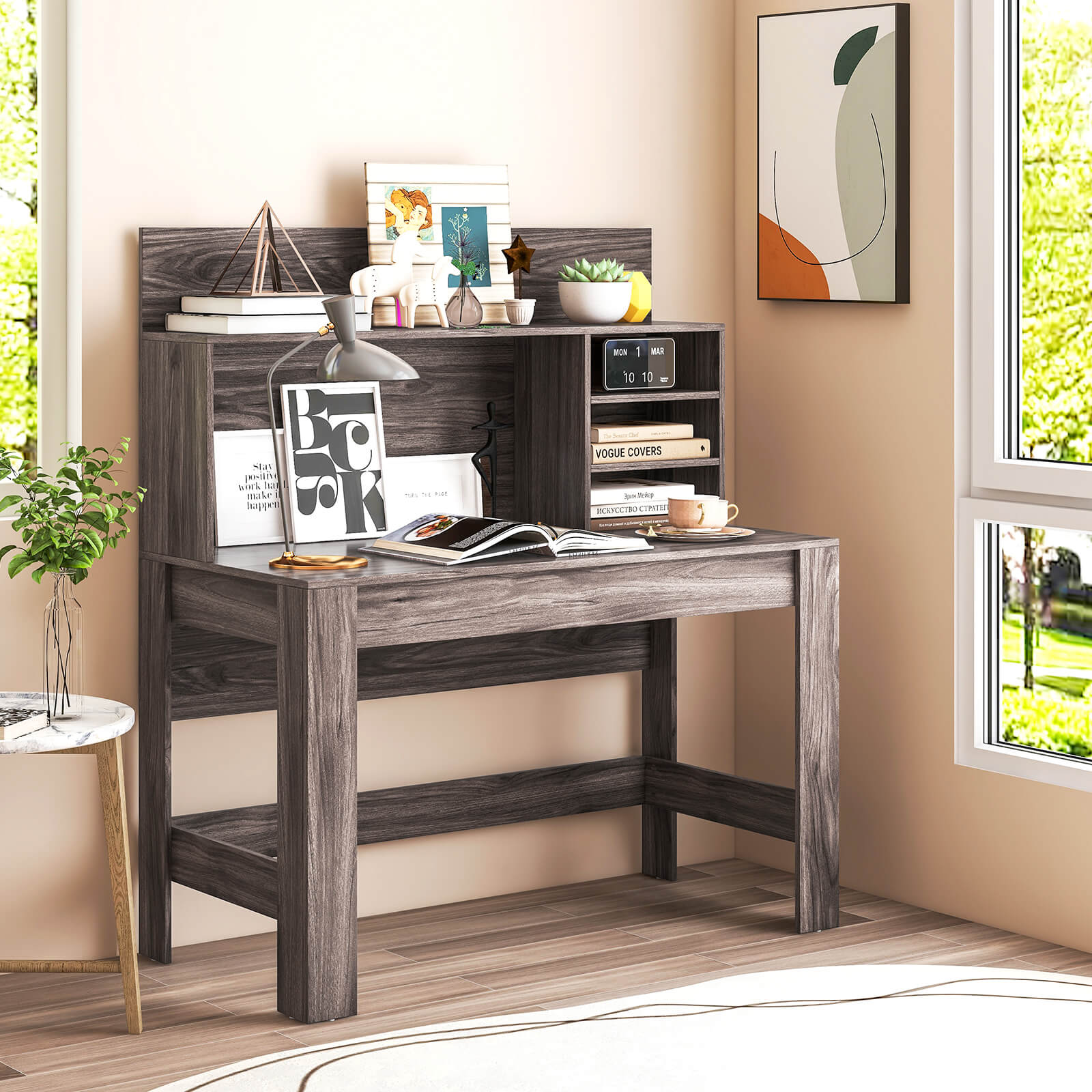 48 Inch Writing Computer Desk with Anti-Tipping Kits and Cable Management Hole, Rustic Brown Computer Desks   at Gallery Canada