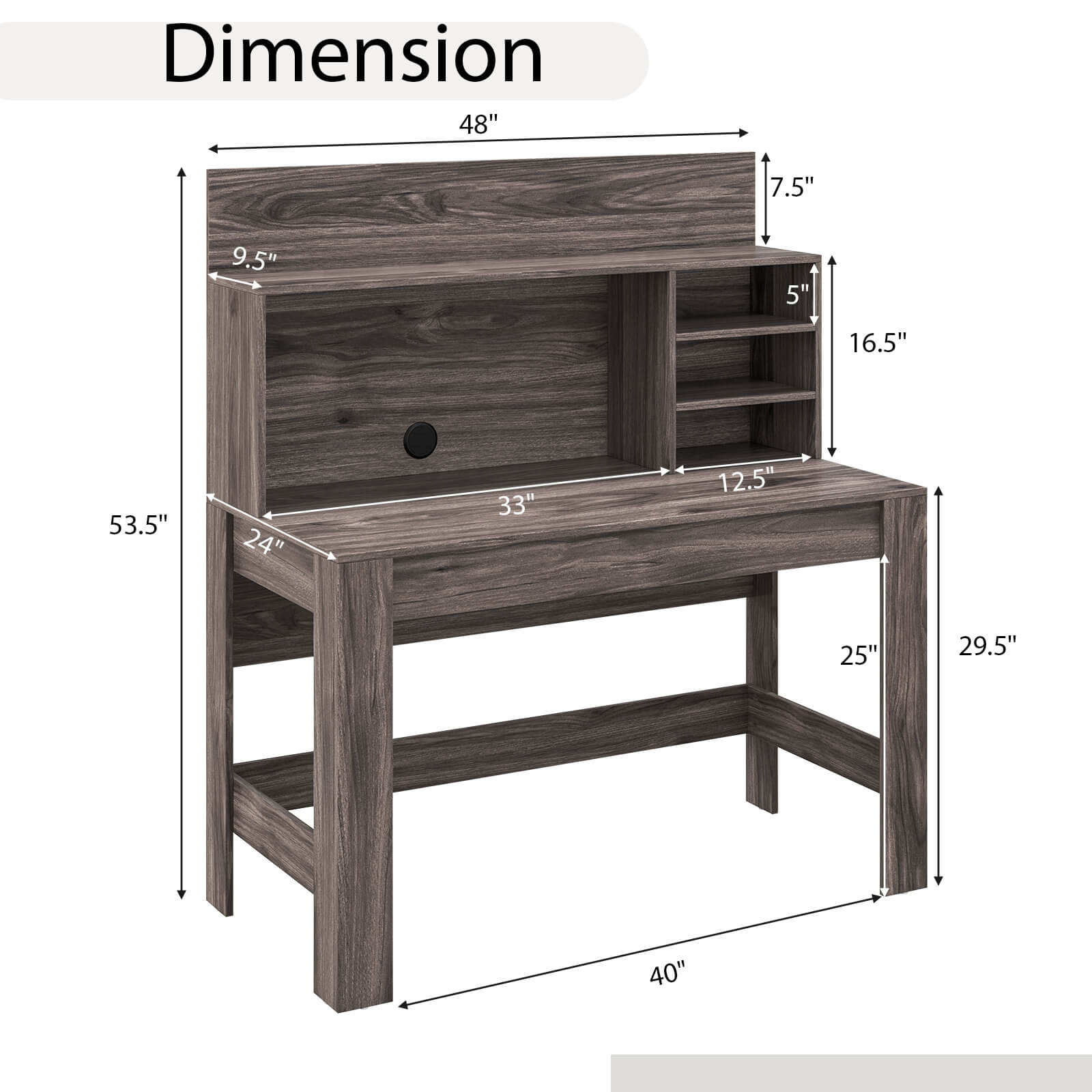 48 Inch Writing Computer Desk with Anti-Tipping Kits and Cable Management Hole, Rustic Brown Computer Desks   at Gallery Canada