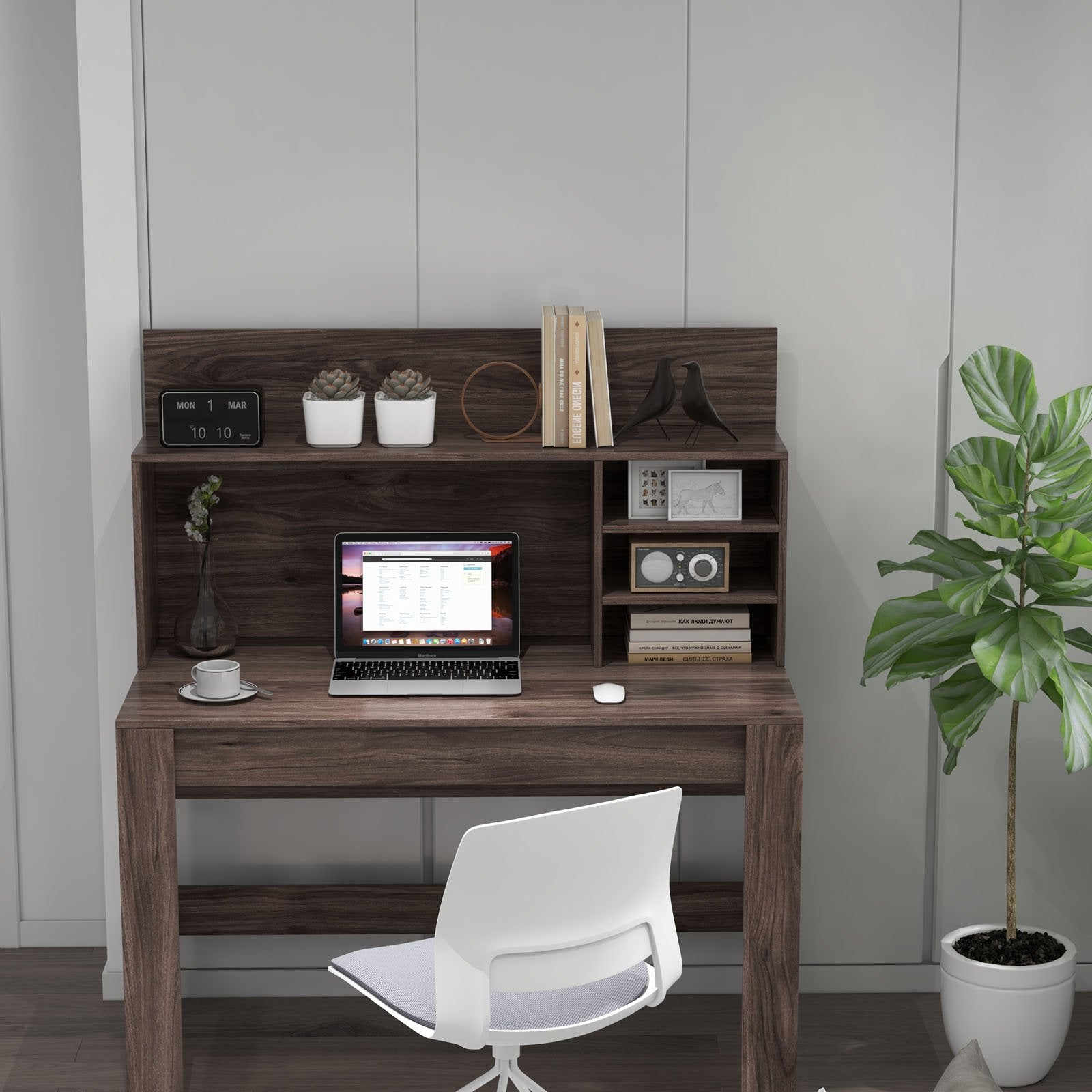 48 Inch Writing Computer Desk with Anti-Tipping Kits and Cable Management Hole, Rustic Brown Computer Desks   at Gallery Canada