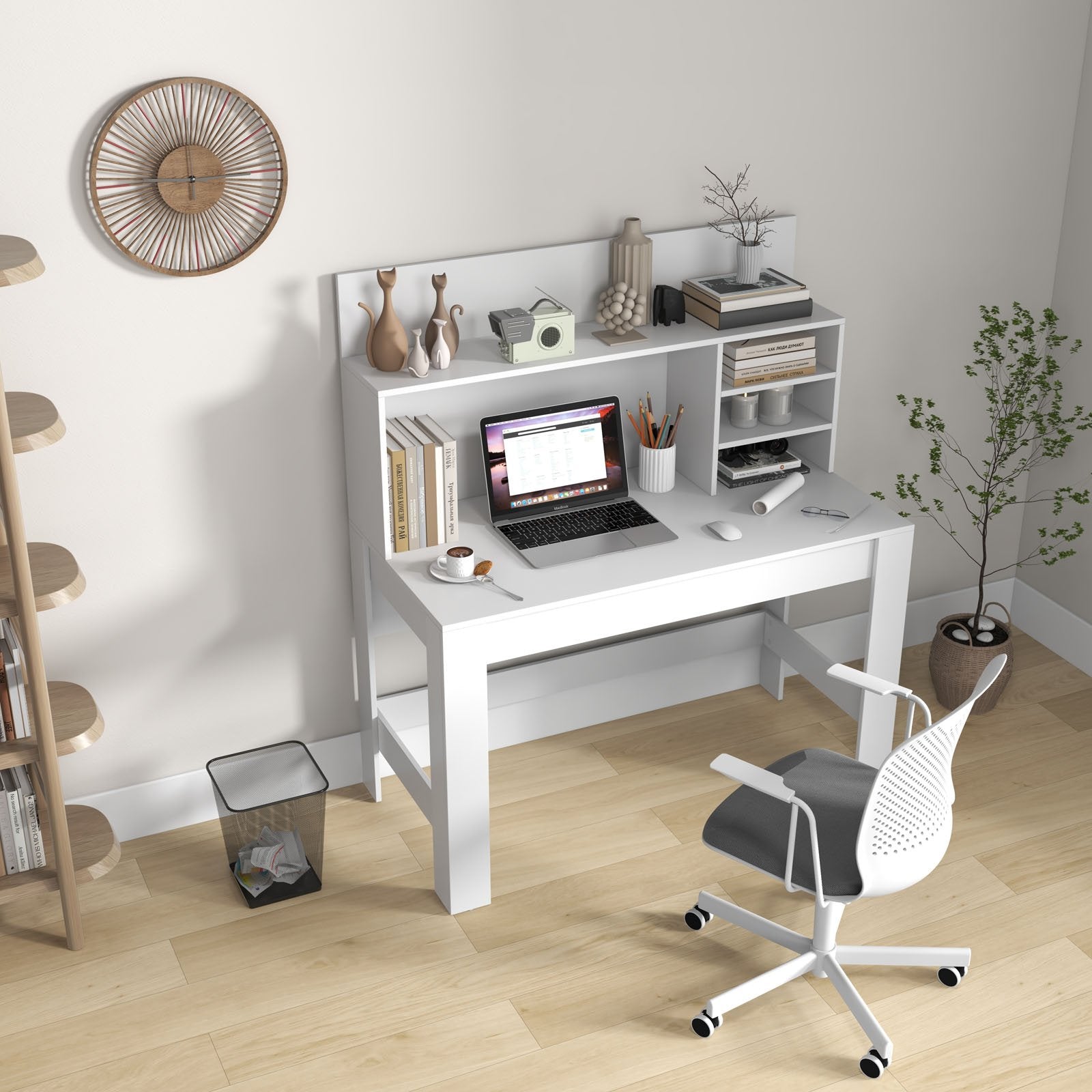 48 Inch Writing Computer Desk with Anti-Tipping Kits and Cable Management Hole, White Computer Desks   at Gallery Canada