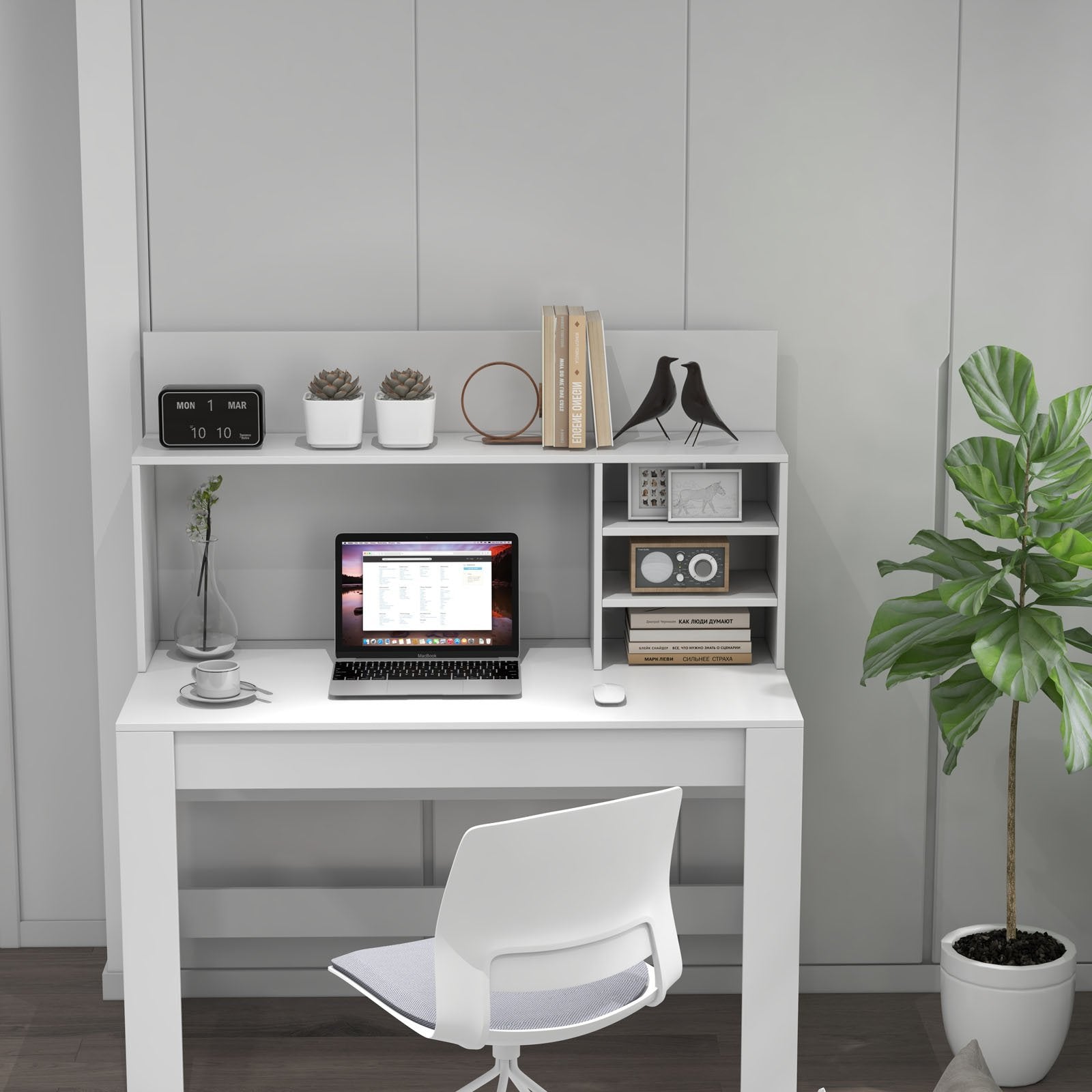 48 Inch Writing Computer Desk with Anti-Tipping Kits and Cable Management Hole, White Computer Desks   at Gallery Canada