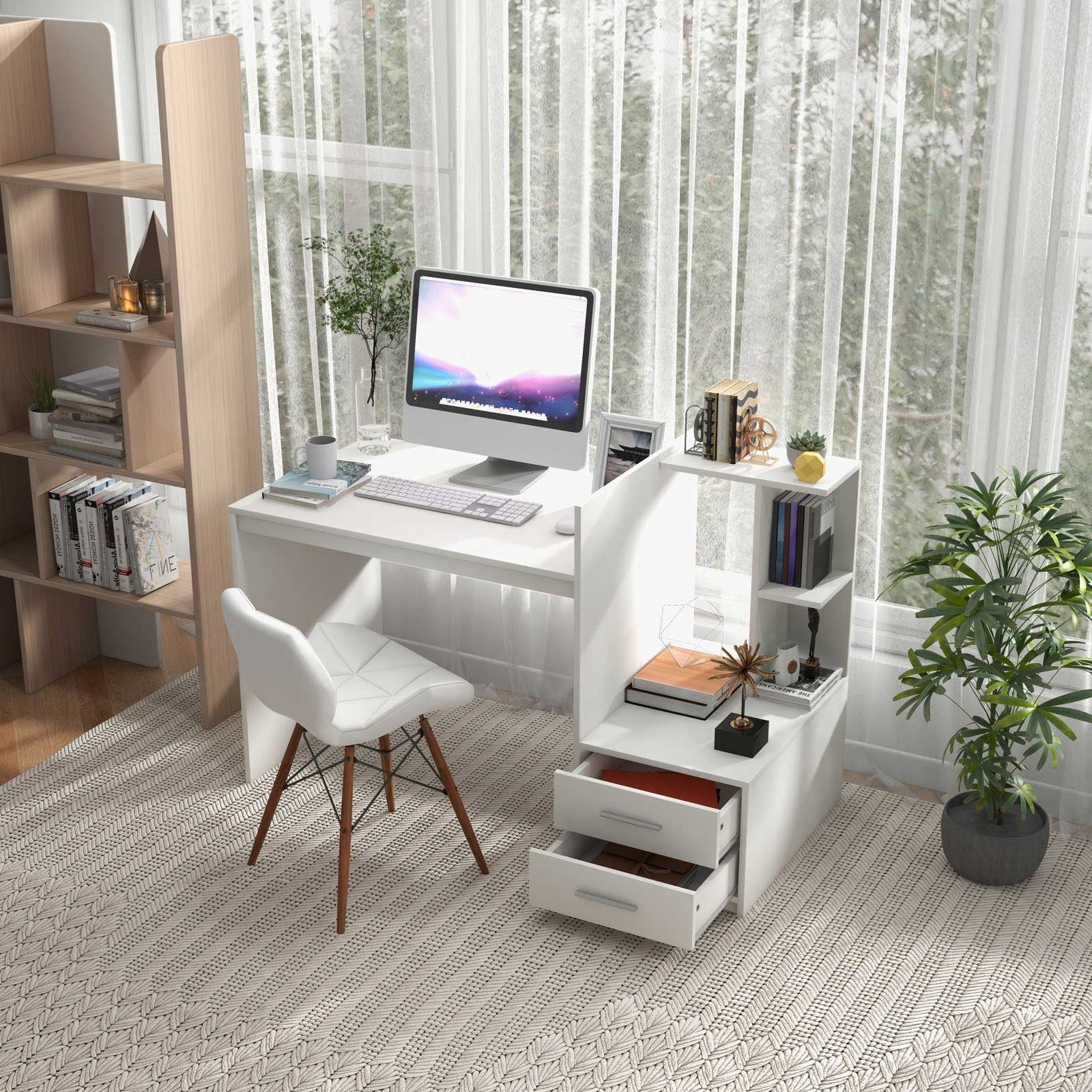 Computer Desk Home Office with Bookshelf and Drawers, White Computer Desks   at Gallery Canada