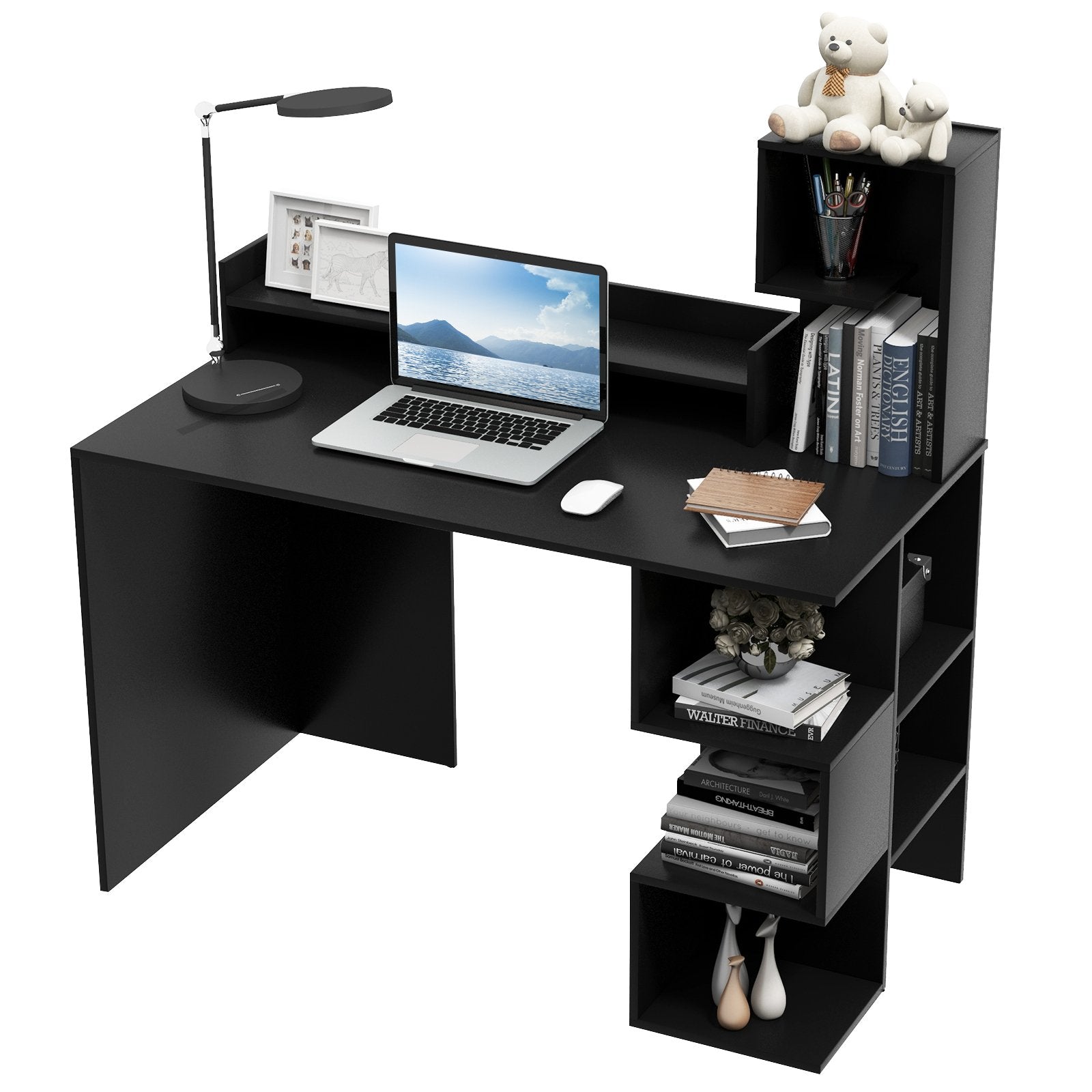 Modern Computer Desk with Storage Bookshelf and Hutch for Home Office, Black Computer Desks   at Gallery Canada