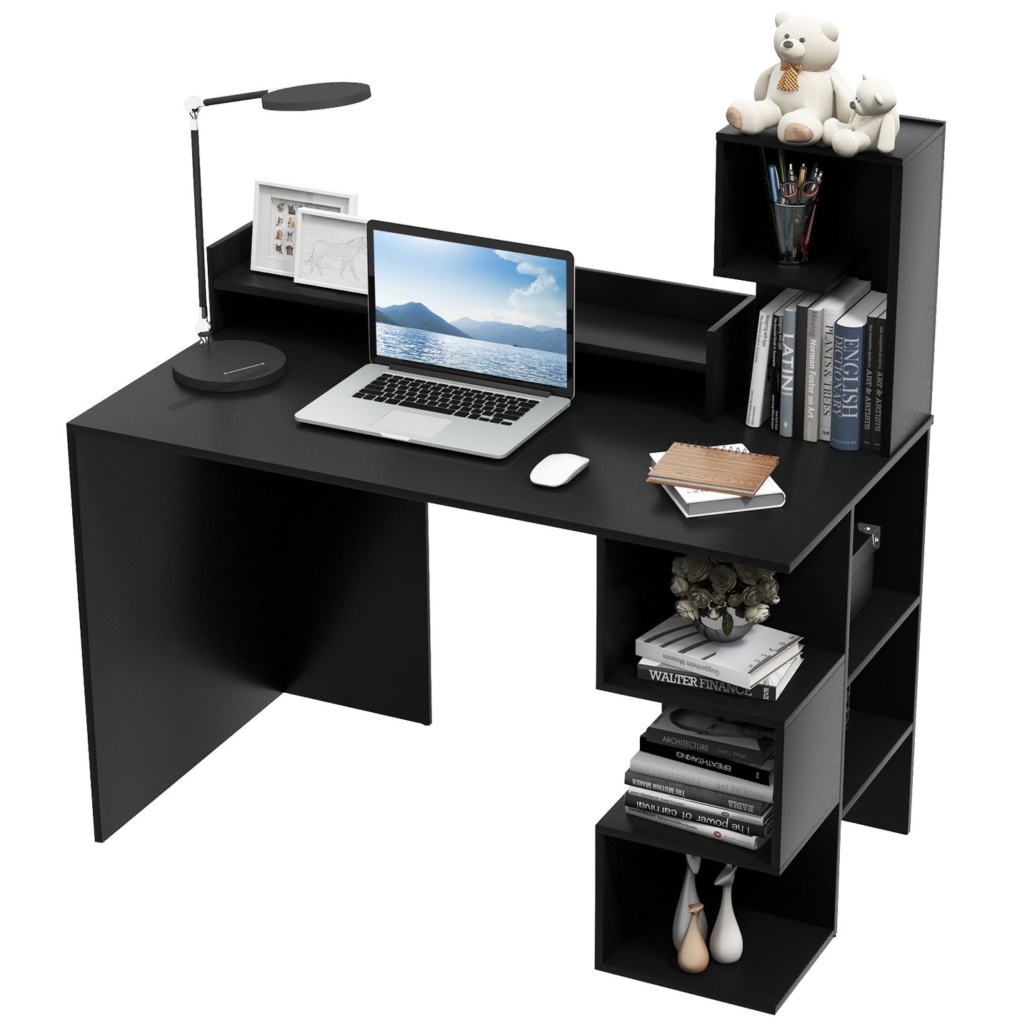 Modern Computer Desk with Storage Bookshelf and Hutch for Home Office, Black - Gallery Canada