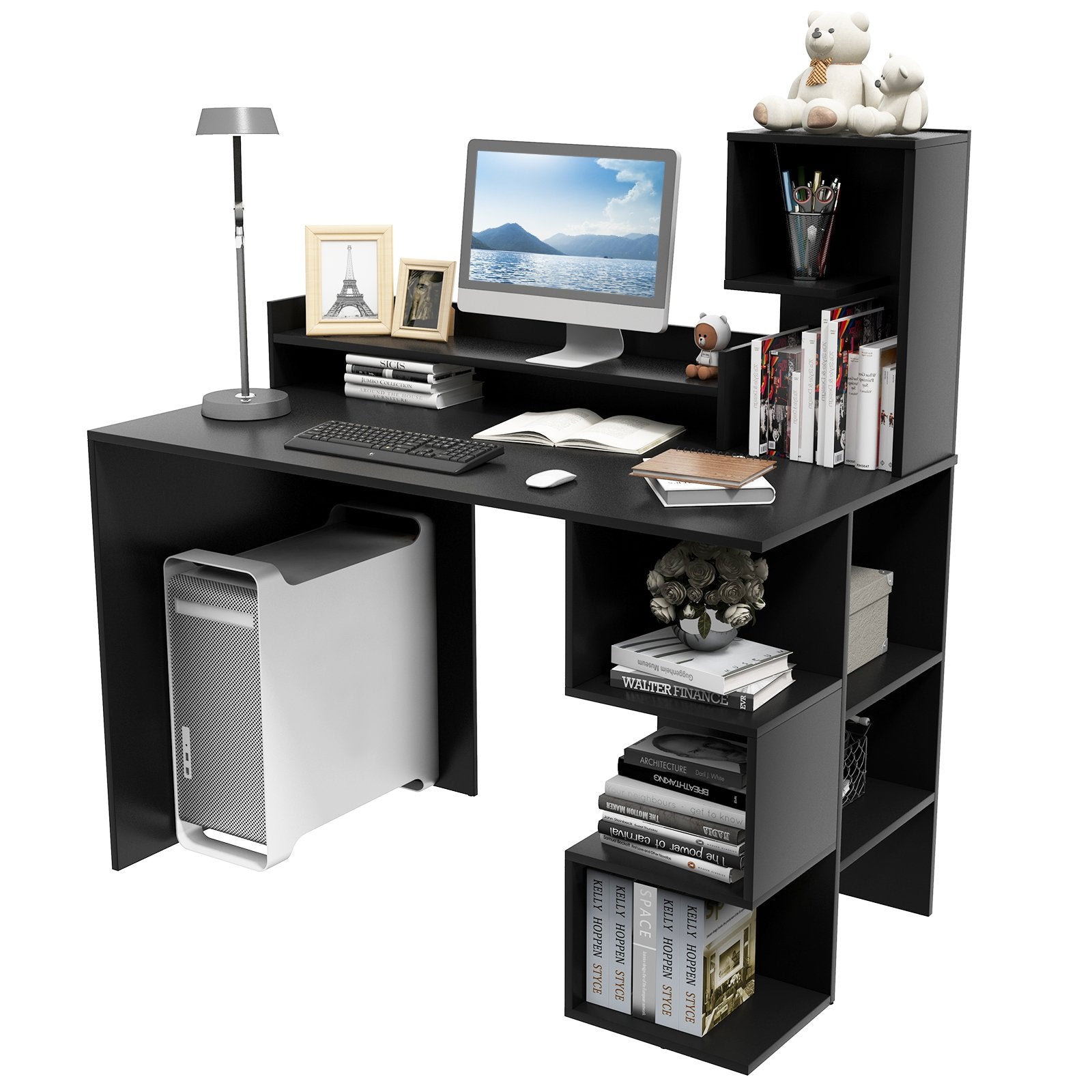 Modern Computer Desk with Storage Bookshelf and Hutch for Home Office, Black Computer Desks   at Gallery Canada