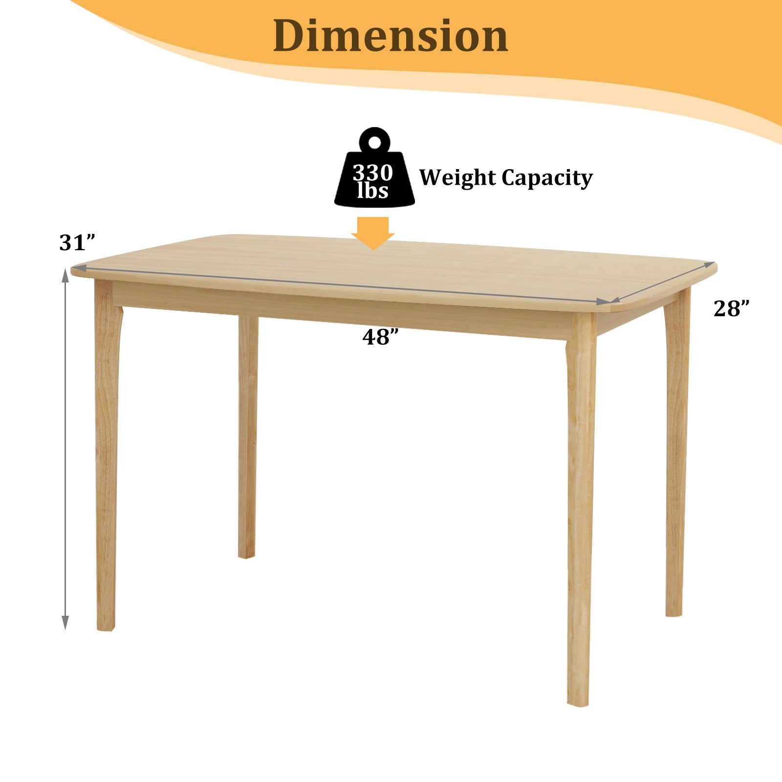 48 Inch Solid Wood Dining Table with Rubber Wood Supporting Legs for Kitchen Dining Room, Natural Dining Tables   at Gallery Canada