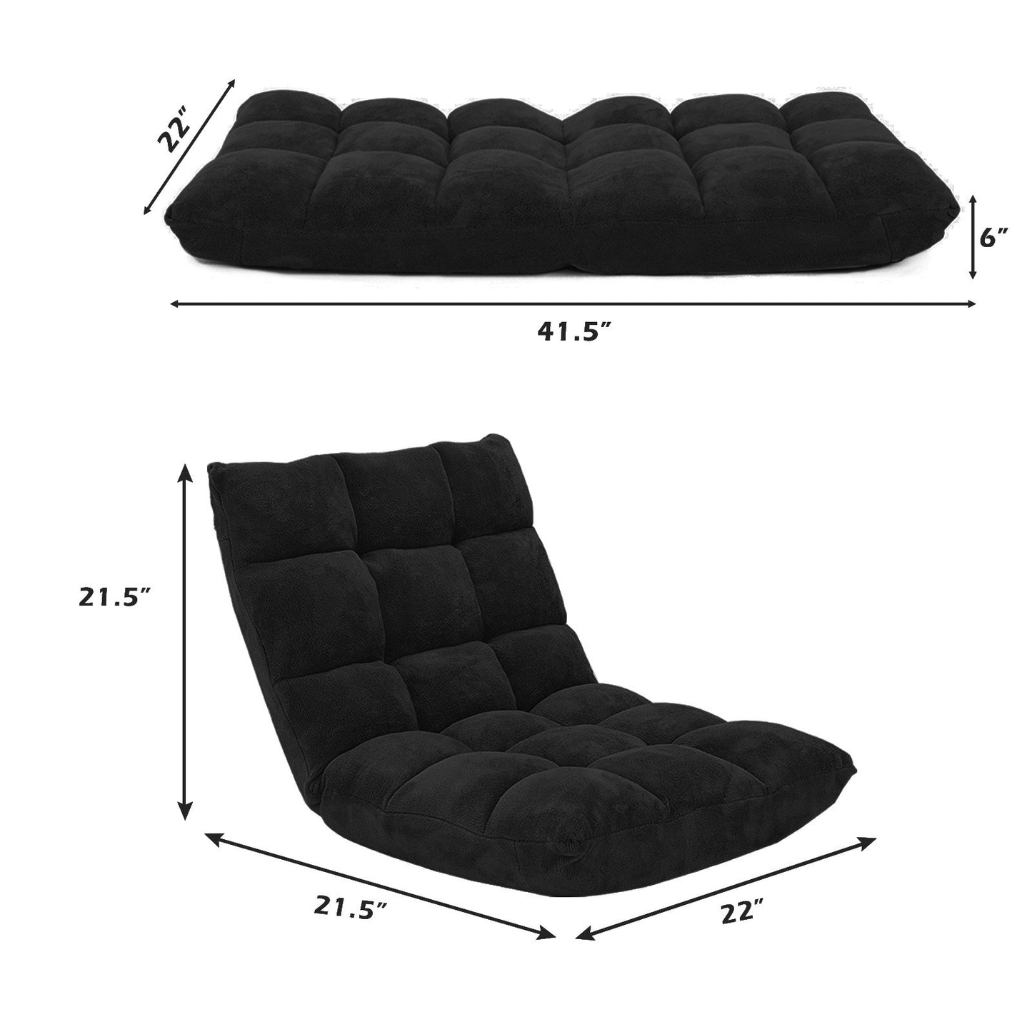 Adjustable 14-position Floor Chair Folding Lazy Gaming Sofa Chair, Black Floor Chairs   at Gallery Canada