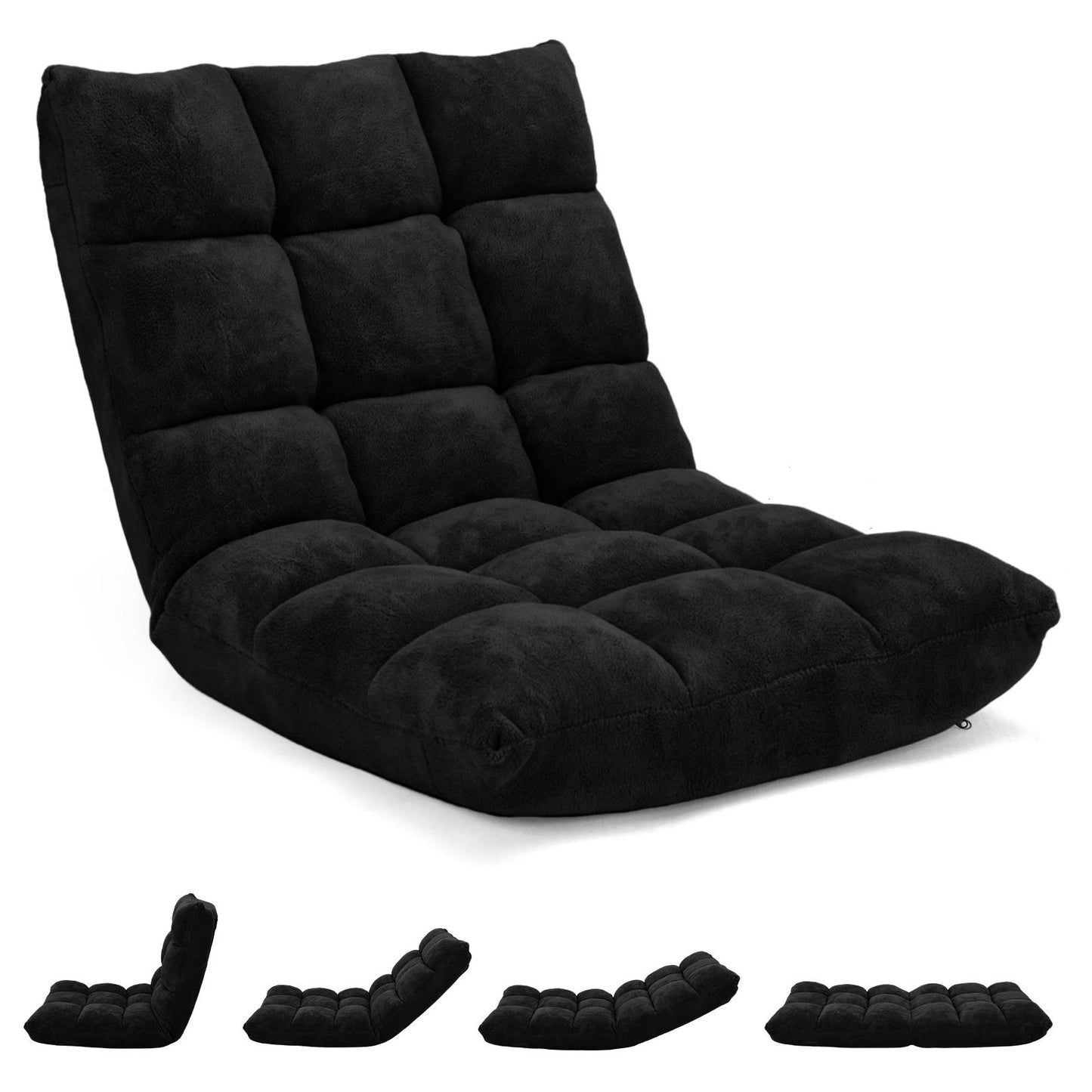 Adjustable 14-position Floor Chair Folding Lazy Gaming Sofa Chair, Black Floor Chairs   at Gallery Canada